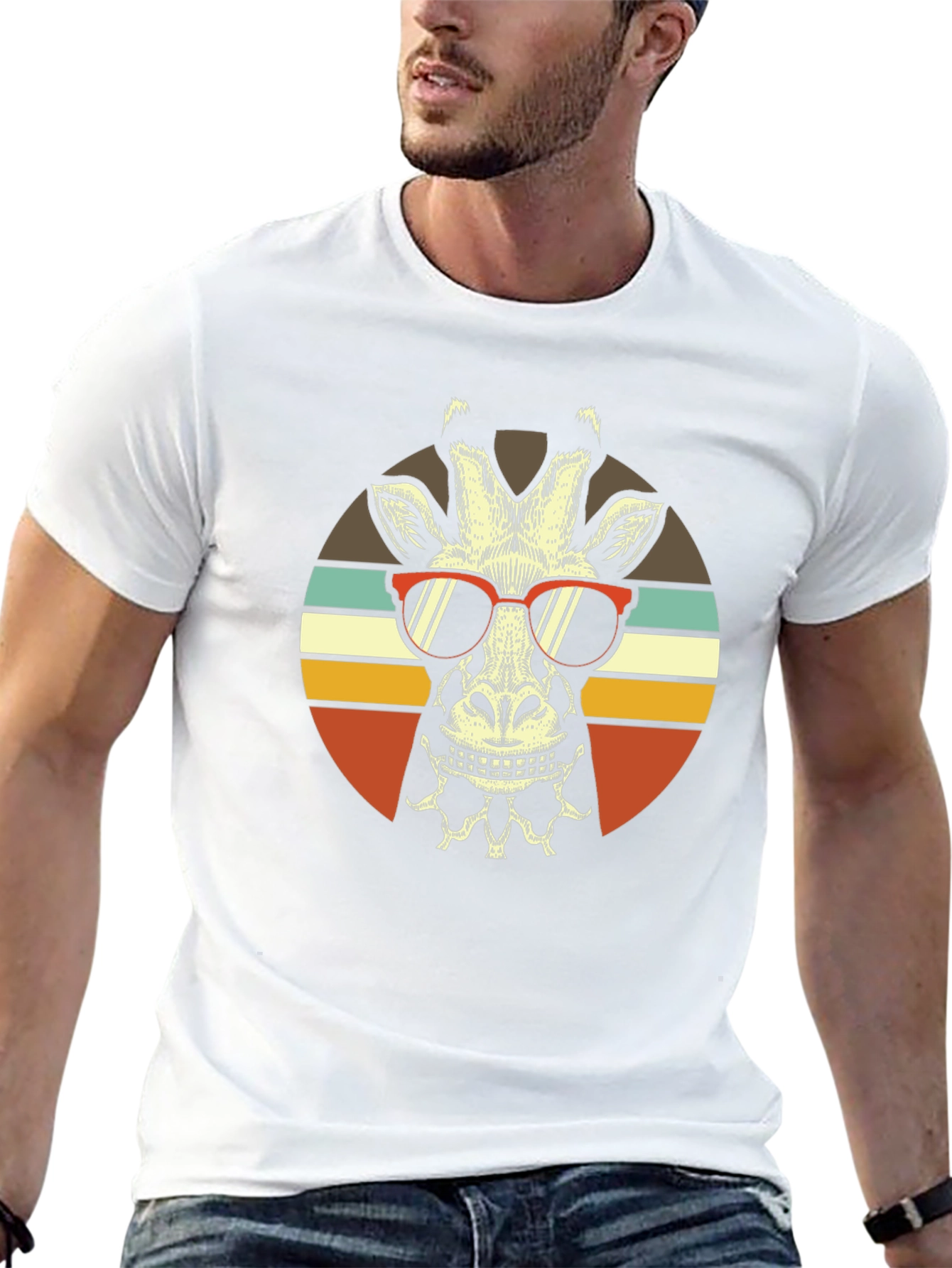 Cool Giraffe Retro Sunset T-Shirt