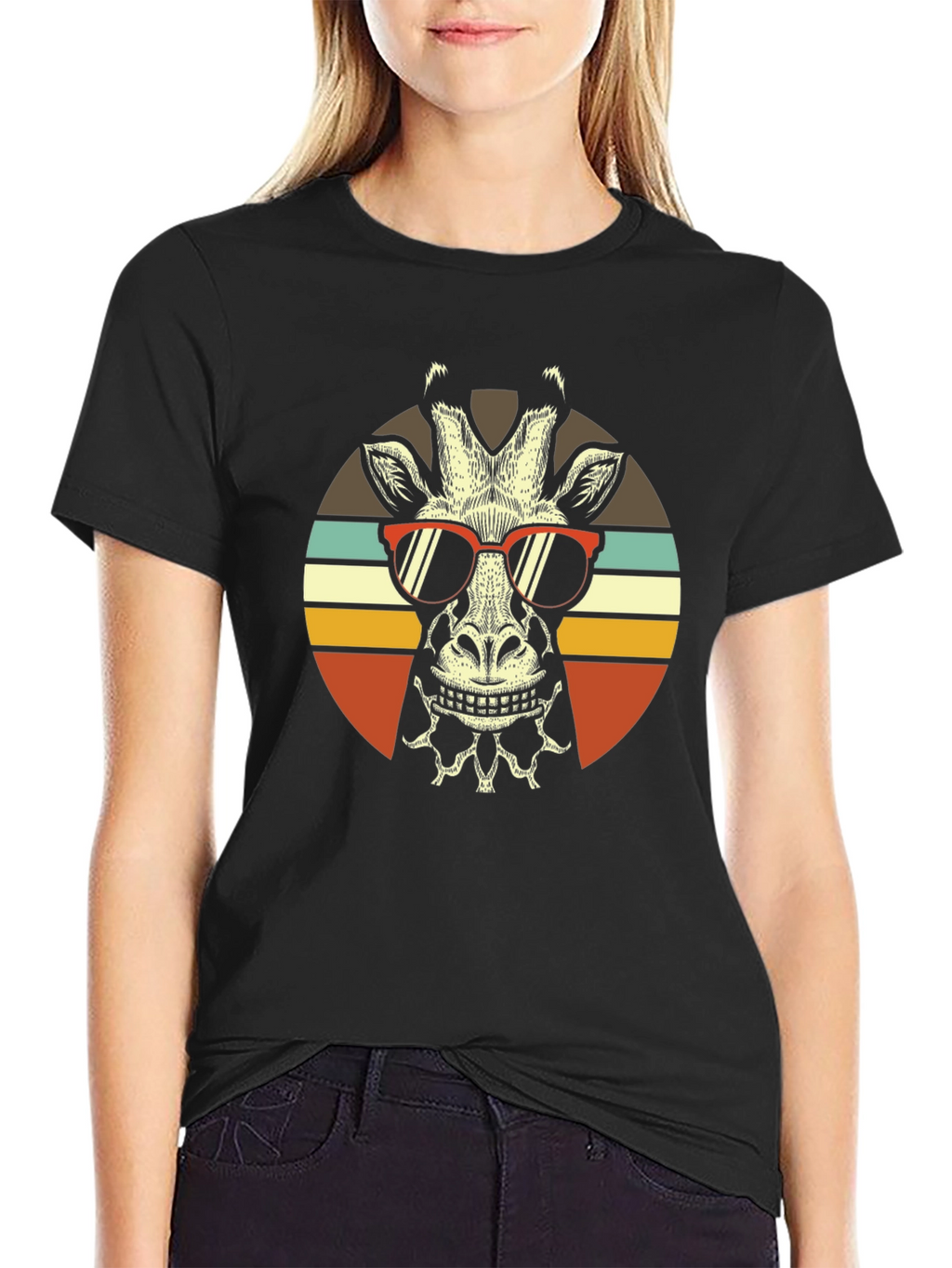 Cool Giraffe Retro Sunset T-Shirt