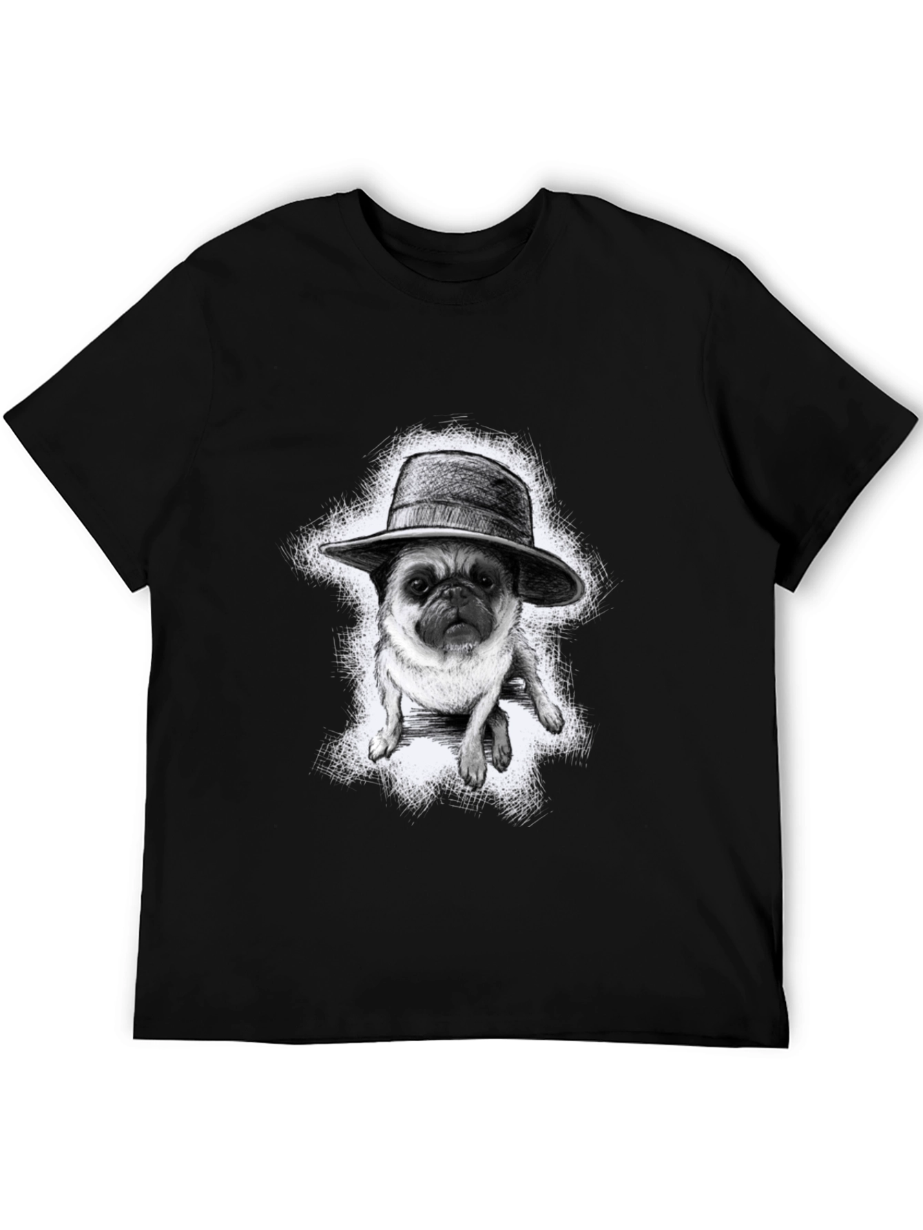 Pug in a Hat Graphic Tee - Trendy Black T-Shirt