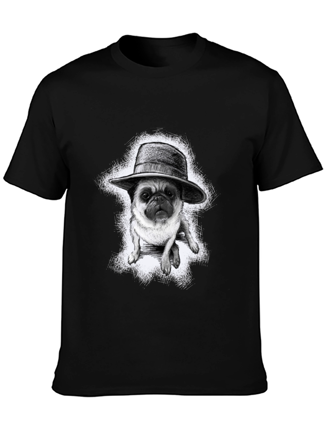 Pug in a Hat Graphic Tee - Trendy Black T-Shirt