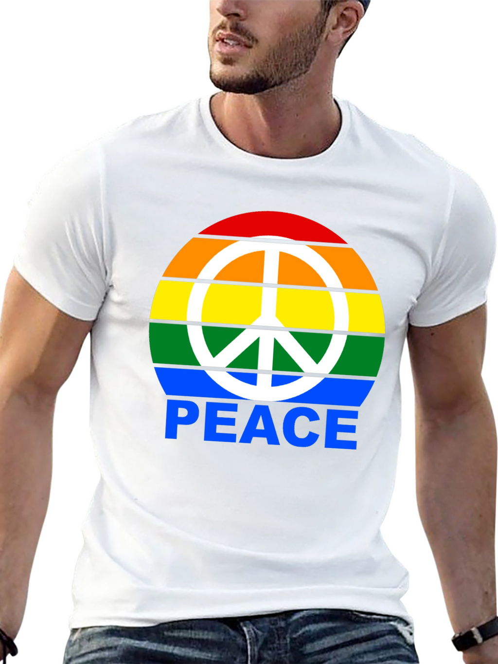 Rainbow Peace Sign Graphic T-Shirt