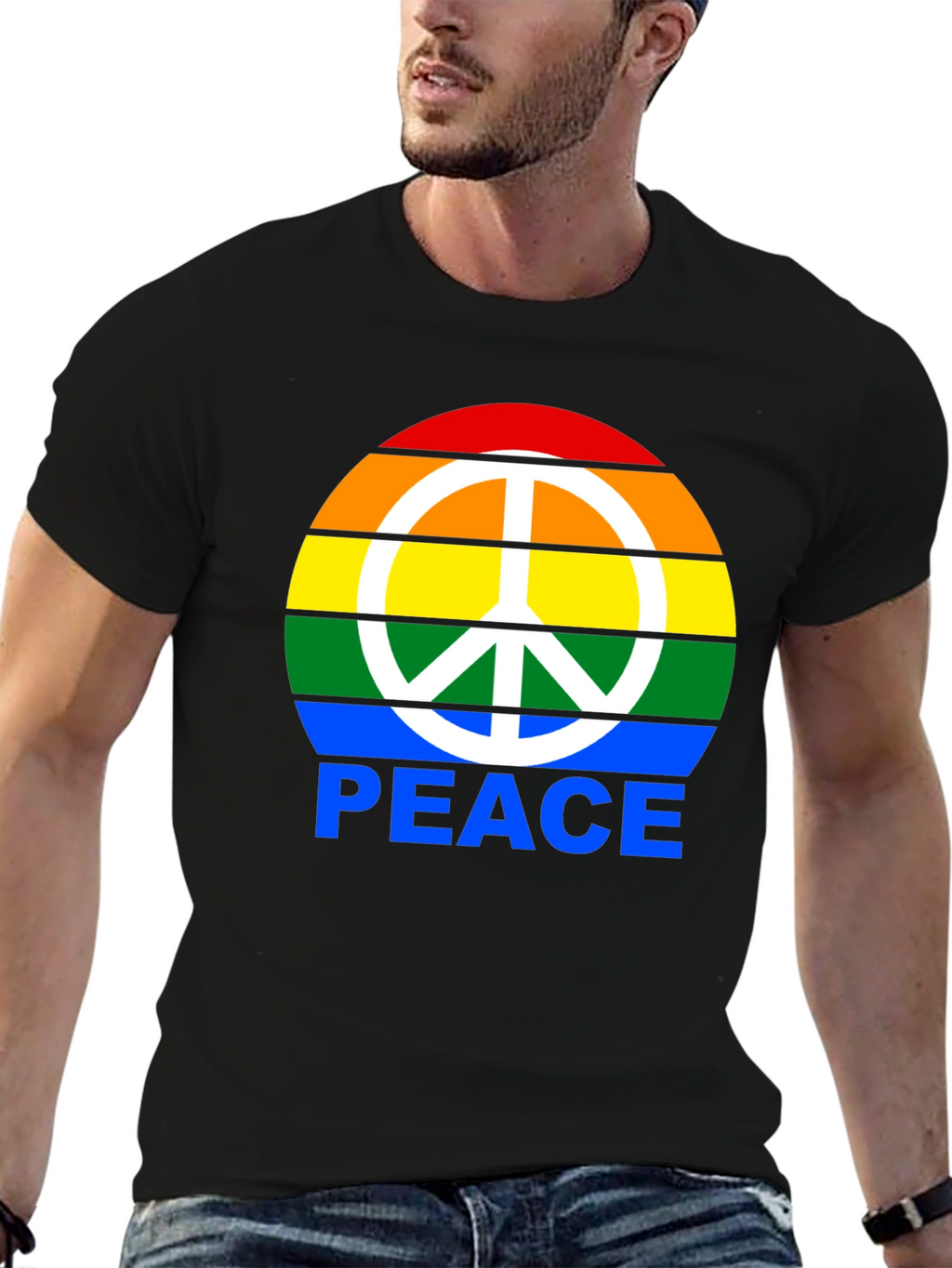 Rainbow Peace Sign Graphic T-Shirt