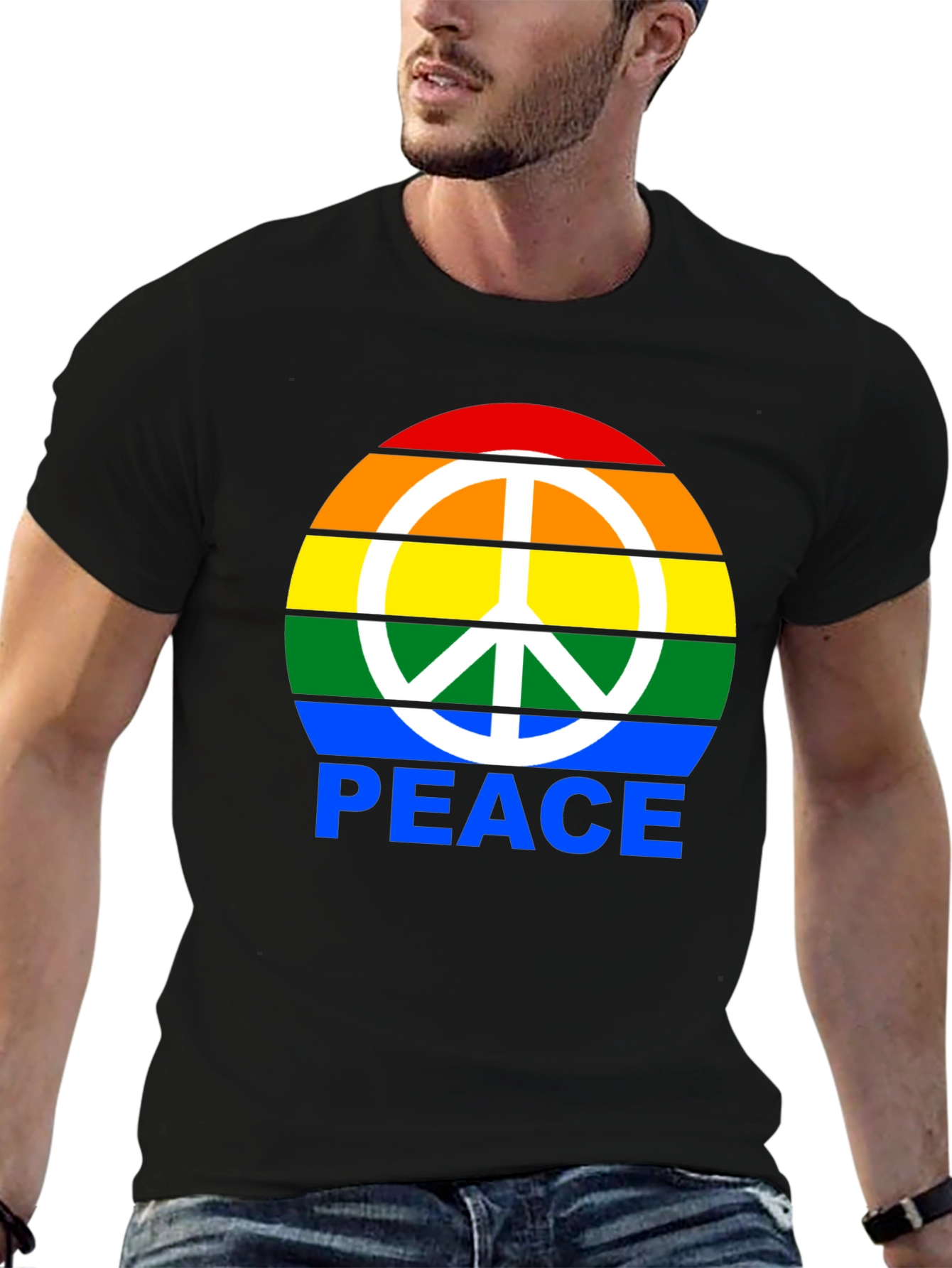 Rainbow Peace Sign Graphic T-Shirt