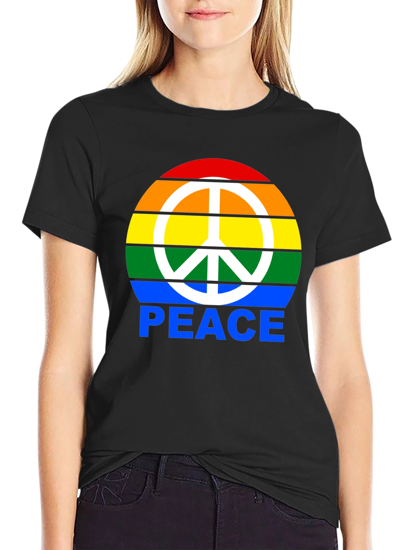 Rainbow Peace Sign Graphic T-Shirt