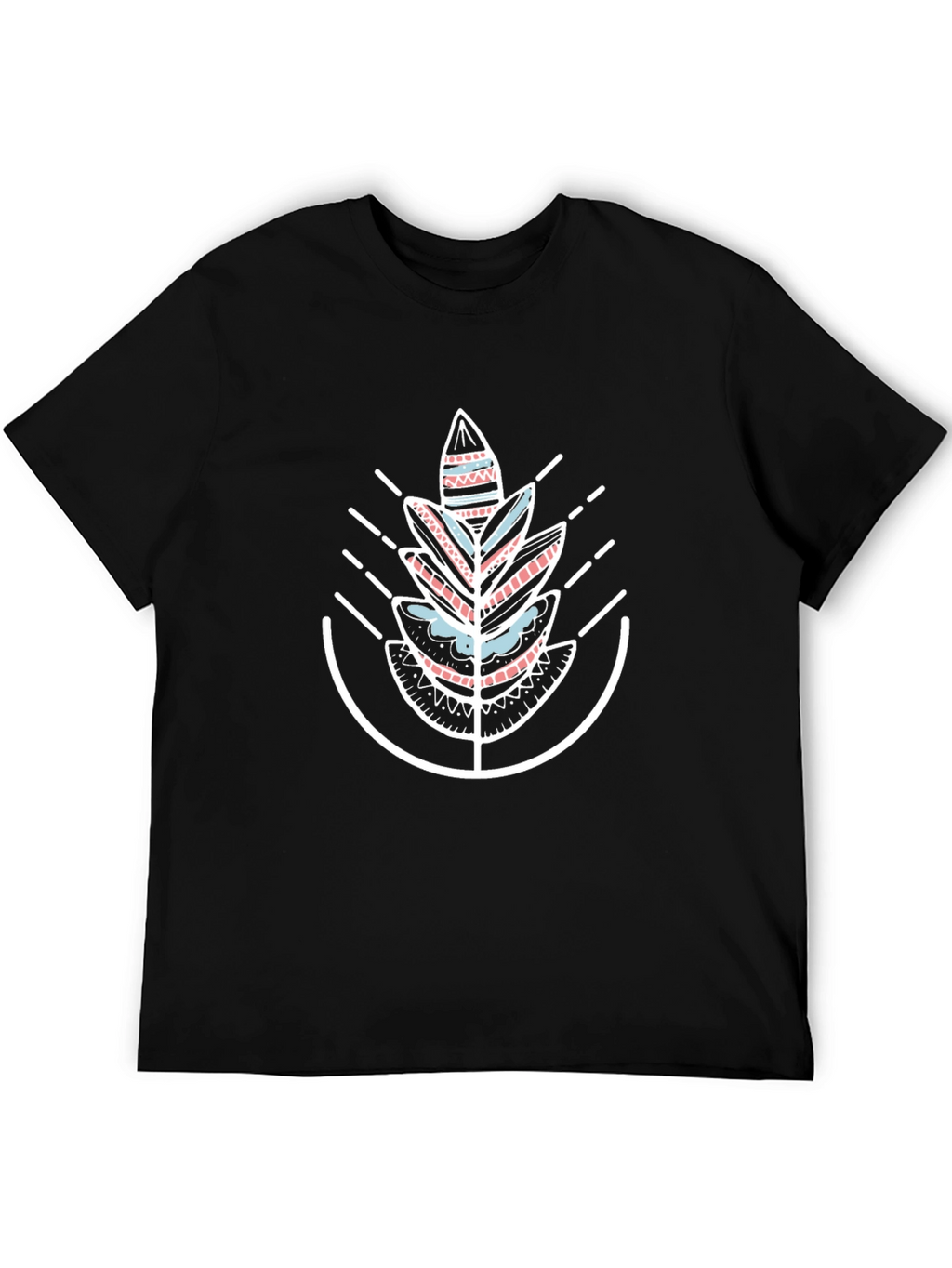 Geometric Tribal Leaf Graphic Black T-Shirt