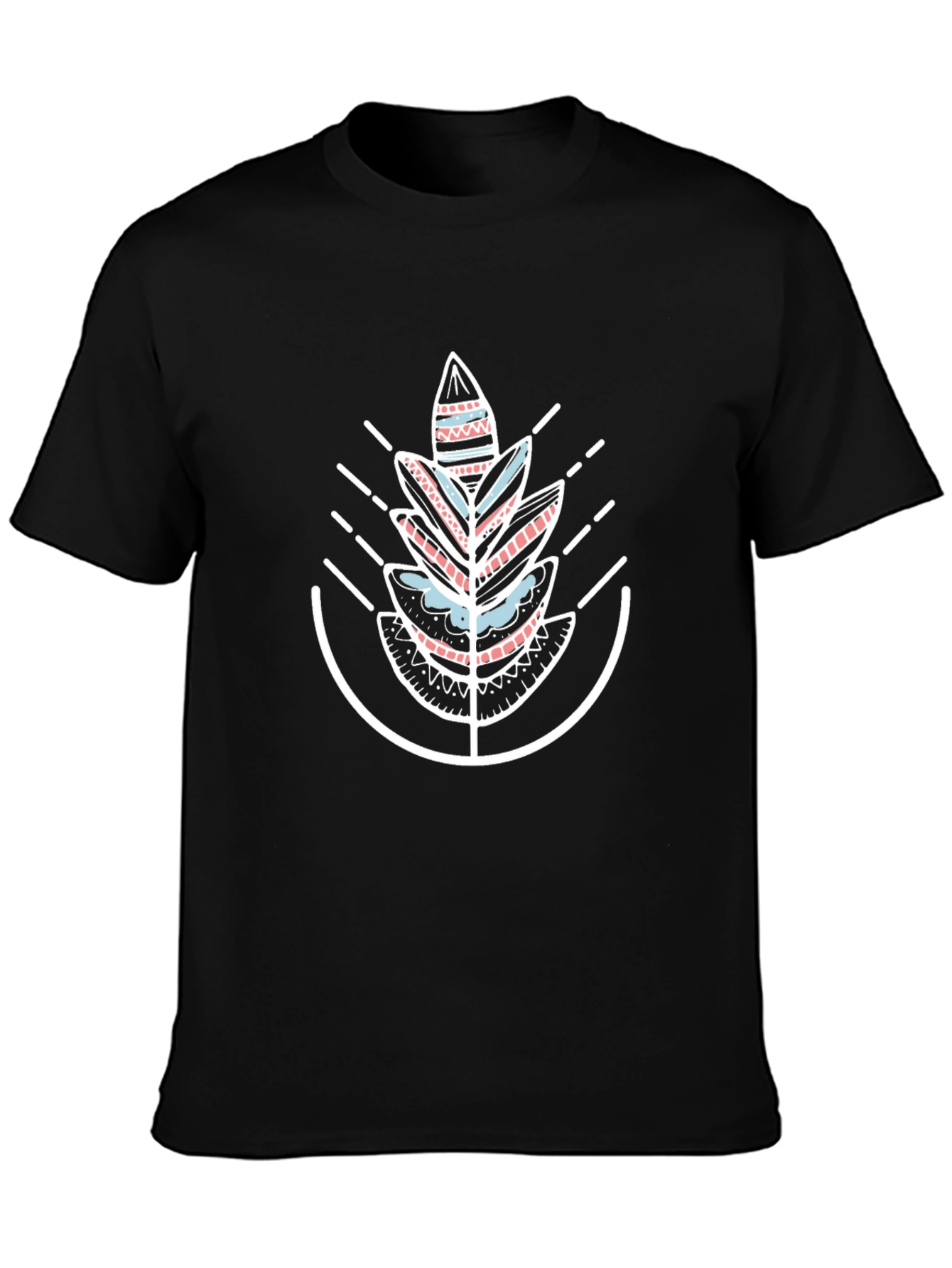 Geometric Tribal Leaf Graphic Black T-Shirt