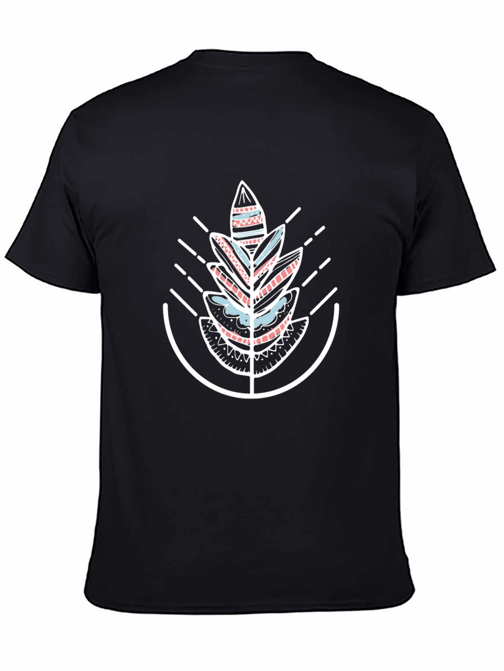 Geometric Tribal Leaf Graphic Black T-Shirt