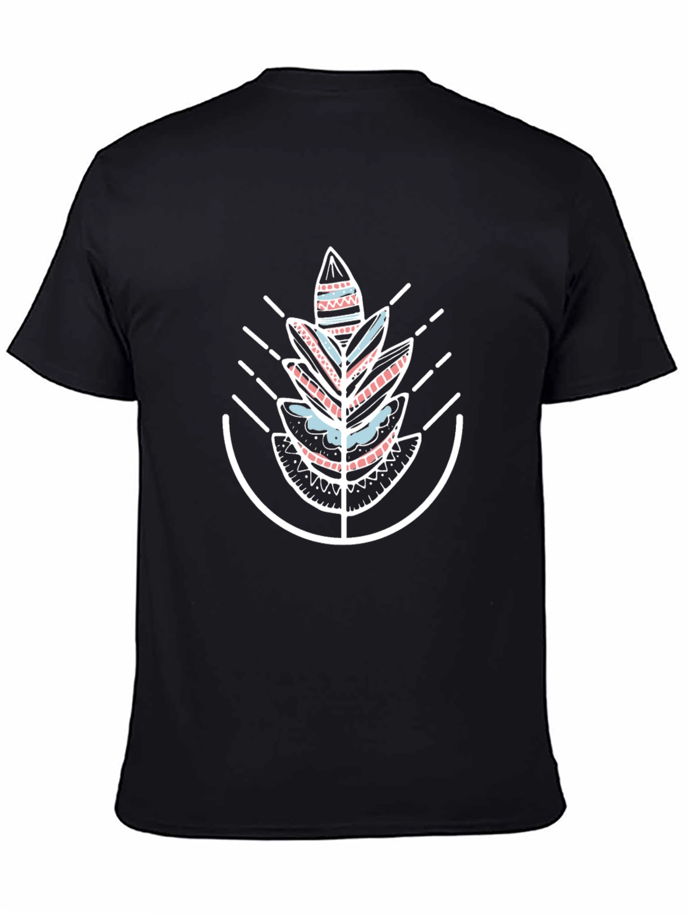 Geometric Tribal Leaf Graphic Black T-Shirt