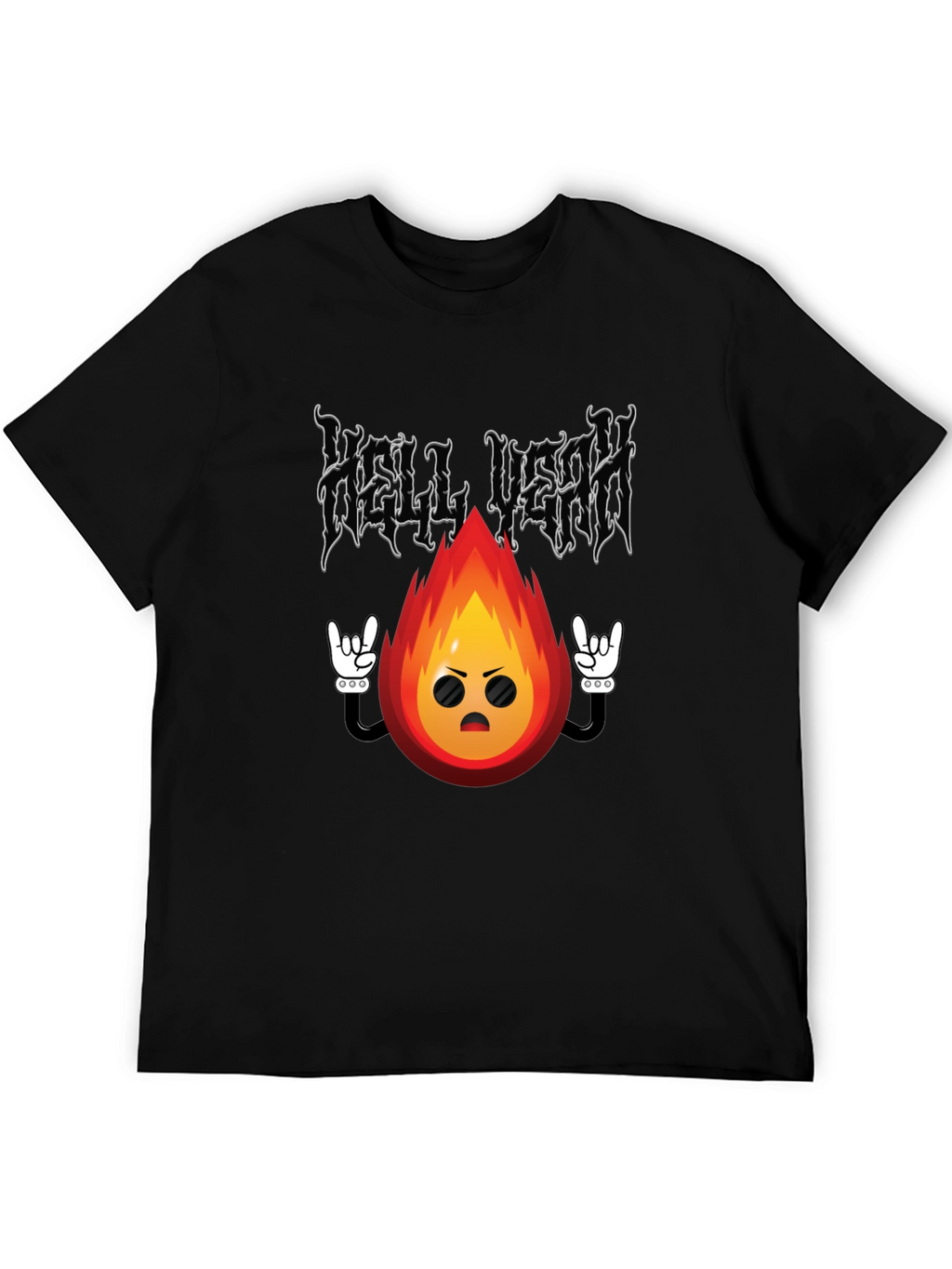 Hell Yeah Cartoon Flame Black T-Shirt