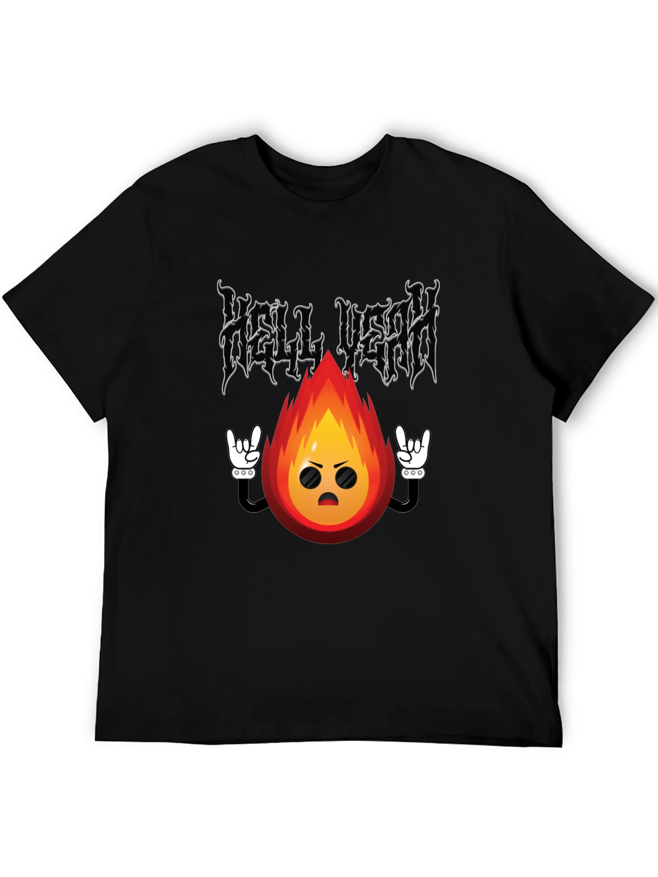 Hell Yeah Cartoon Flame Black T-Shirt