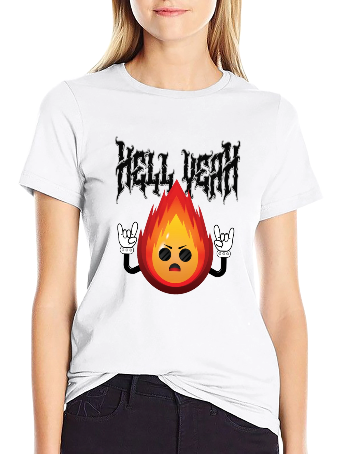 Hell Yeah Cartoon Flame Black T-Shirt