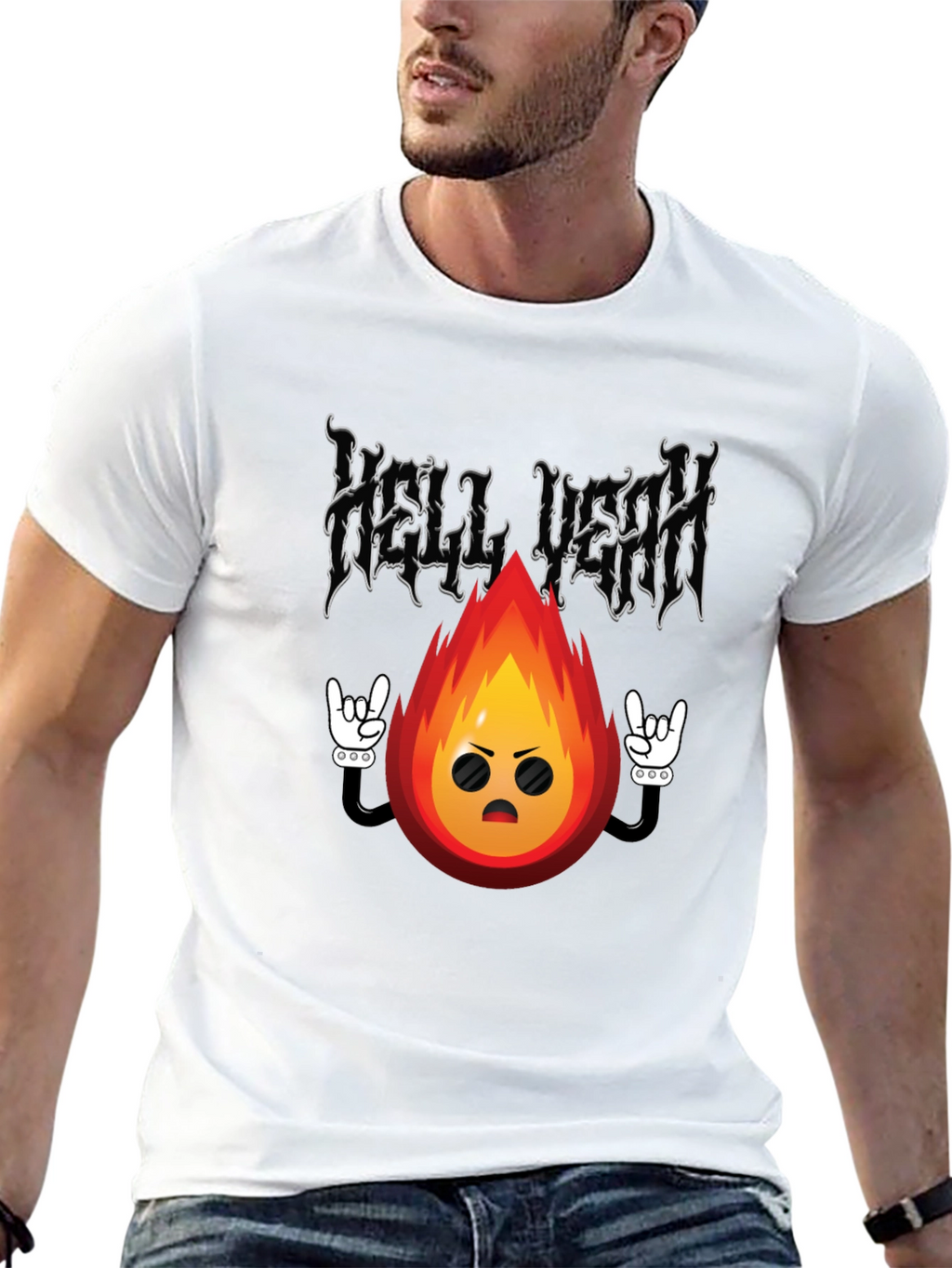 Hell Yeah Cartoon Flame Black T-Shirt