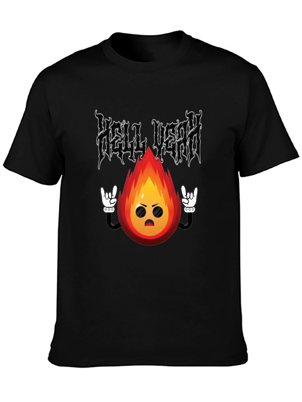 Hell Yeah Cartoon Flame Black T-Shirt