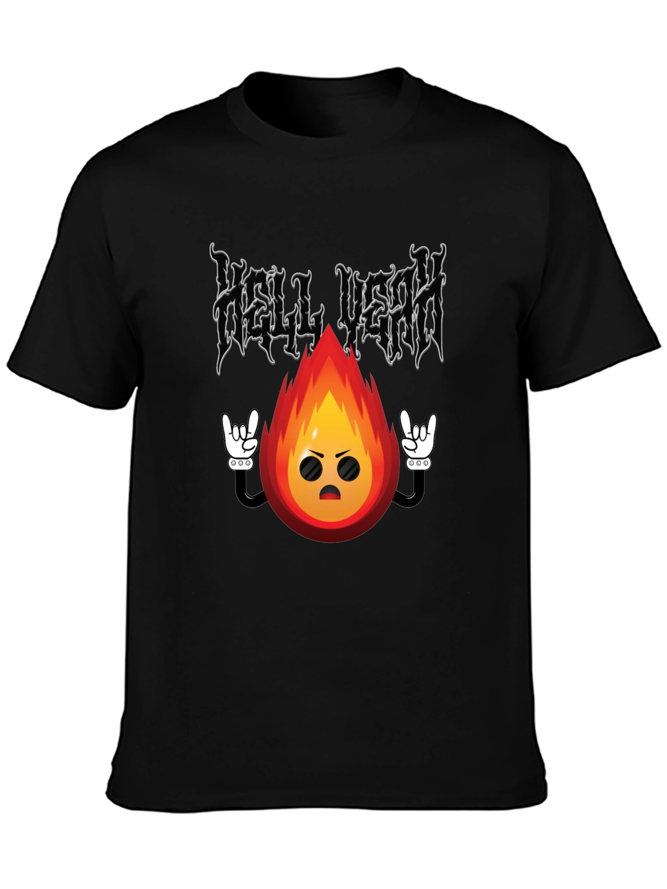 Hell Yeah Cartoon Flame Black T-Shirt