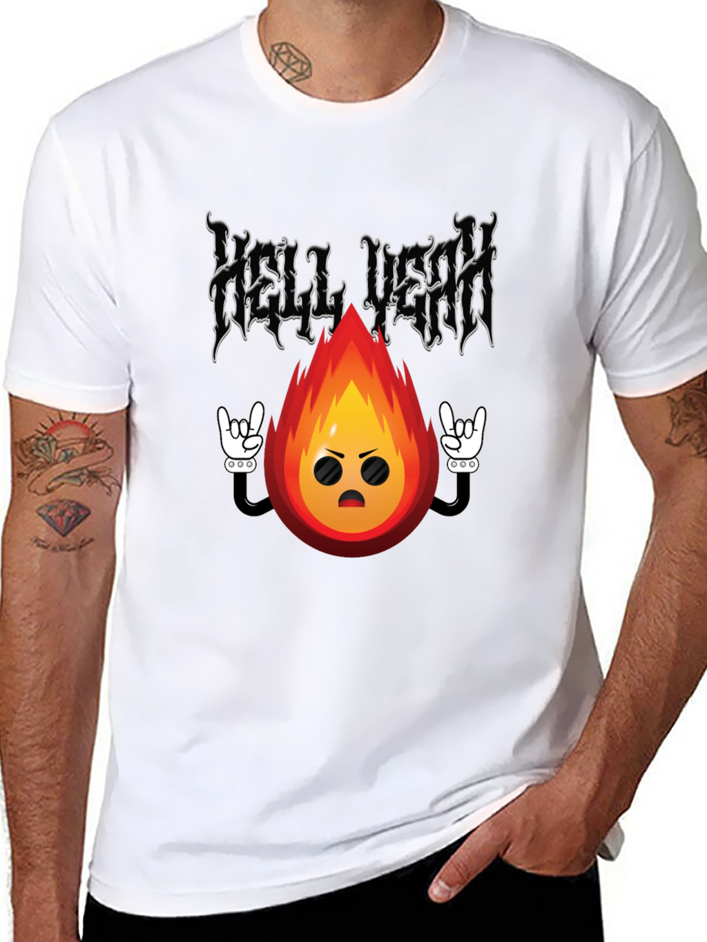 Hell Yeah Cartoon Flame Black T-Shirt