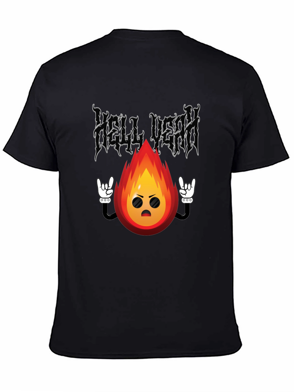 Hell Yeah Cartoon Flame Black T-Shirt