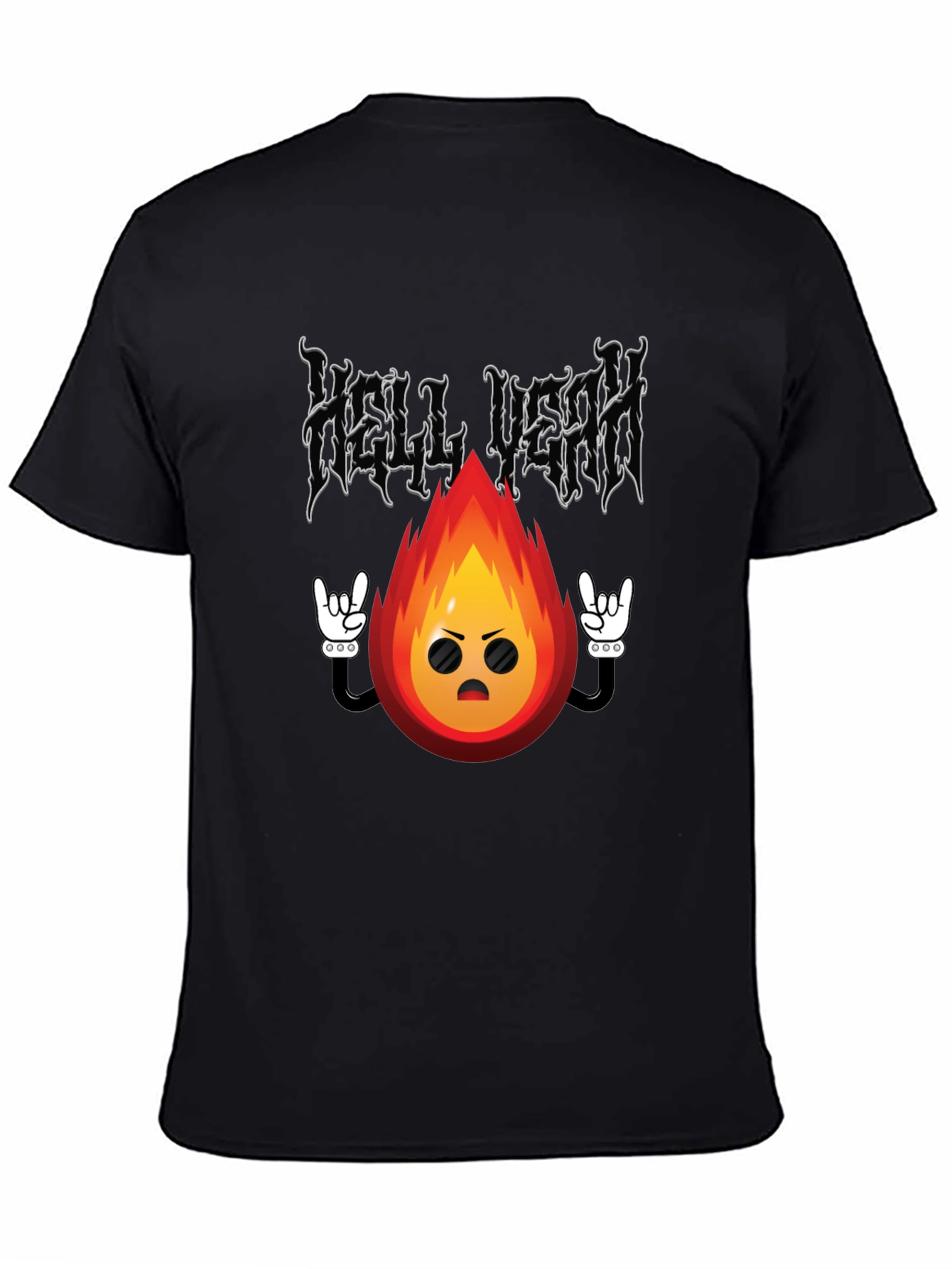 Hell Yeah Cartoon Flame Black T-Shirt