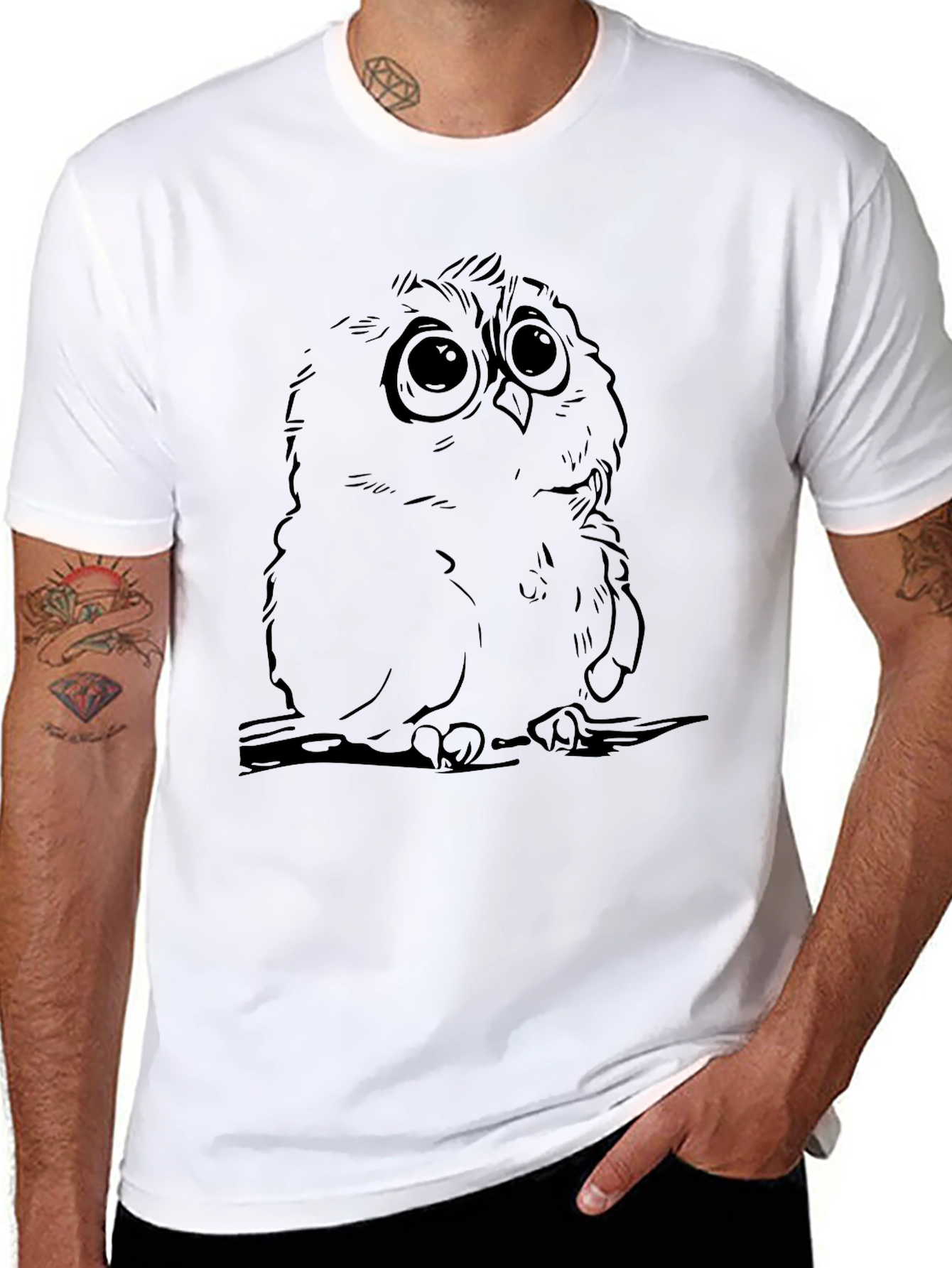 Black Owl Graphic Tee - Cute Cartoon Bird Design