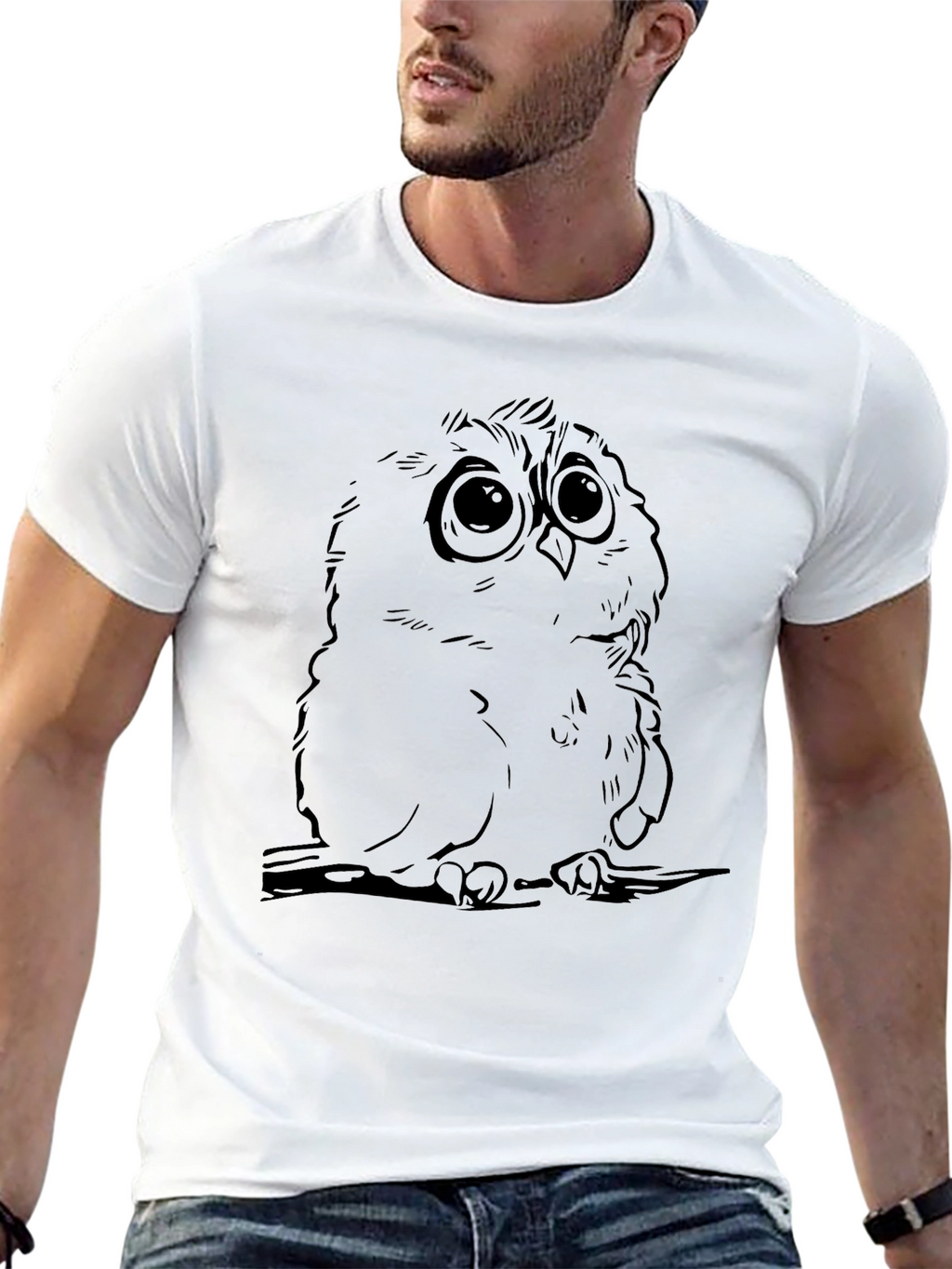 Black Owl Graphic Tee - Cute Cartoon Bird Design