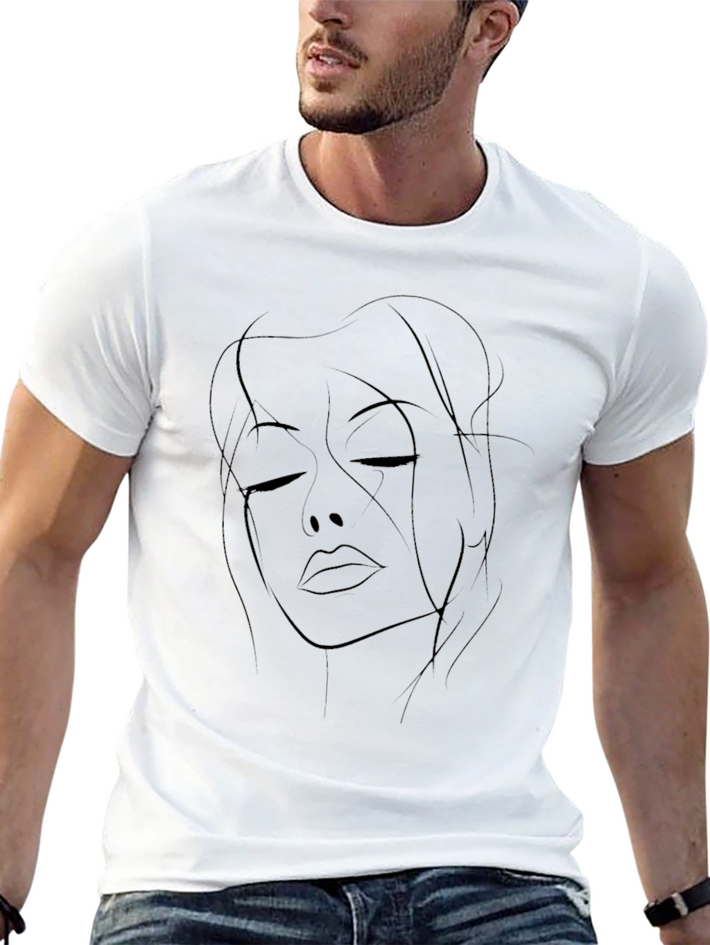 Minimalist Woman Face Line Art Graphic T-Shirt