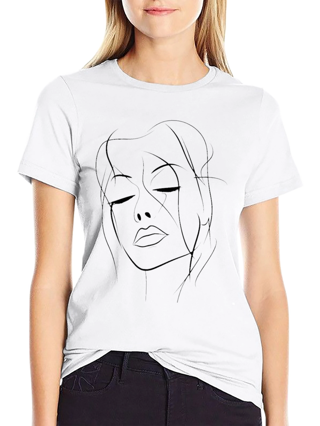 Minimalist Woman Face Line Art Graphic T-Shirt