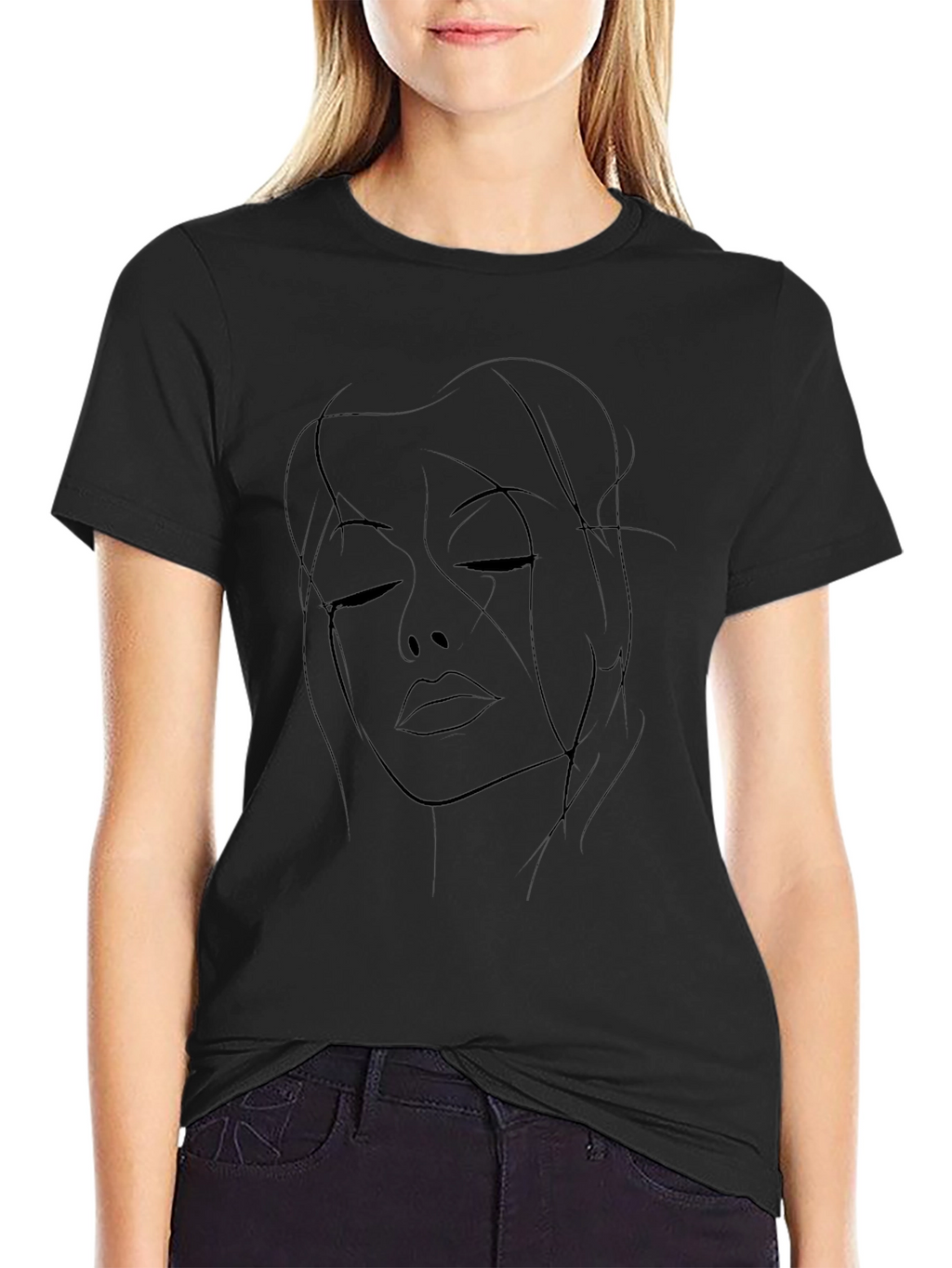 Minimalist Woman Face Line Art Graphic T-Shirt