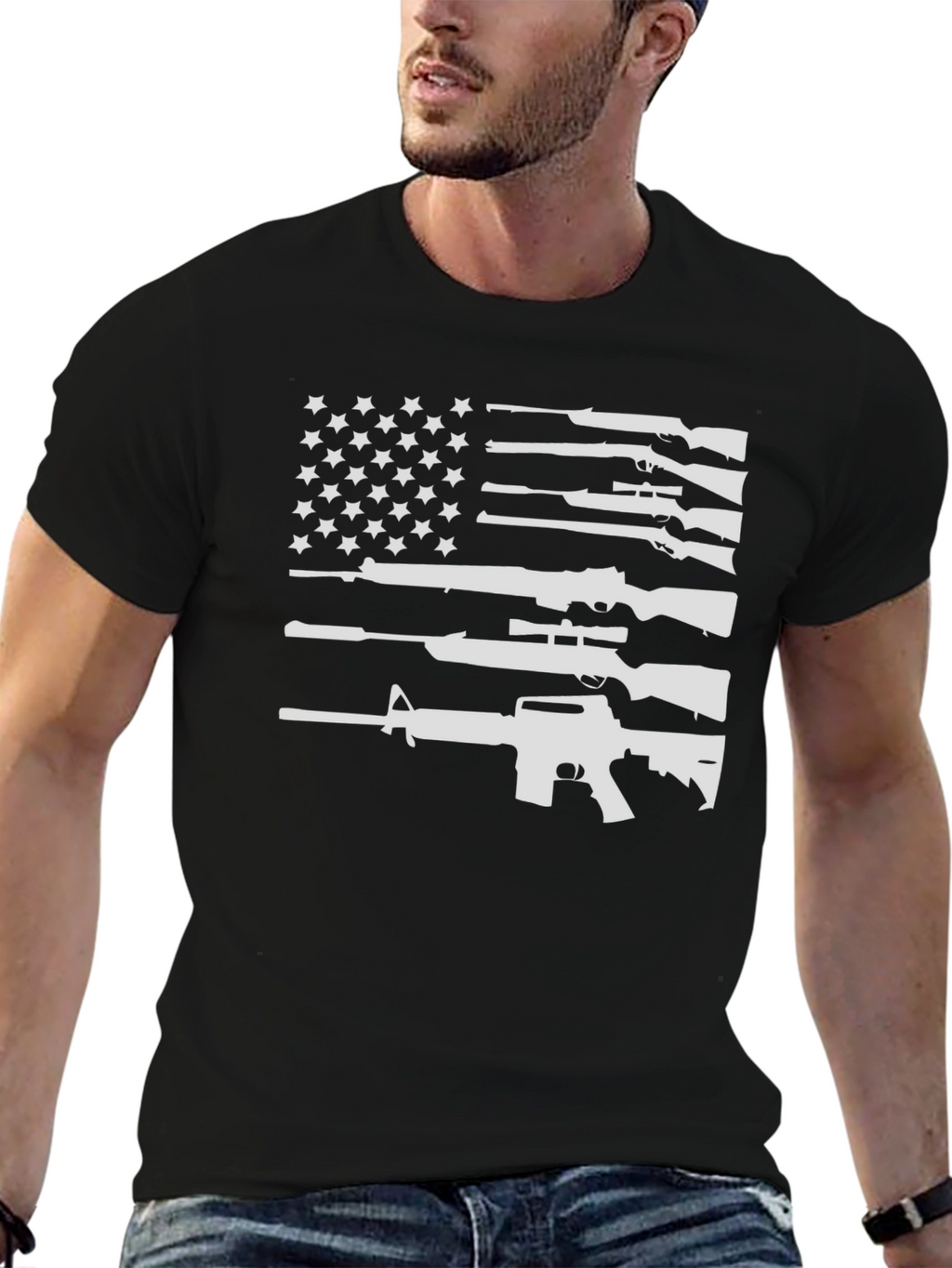 Gun Flag T-Shirt - Patriotic Black Tee