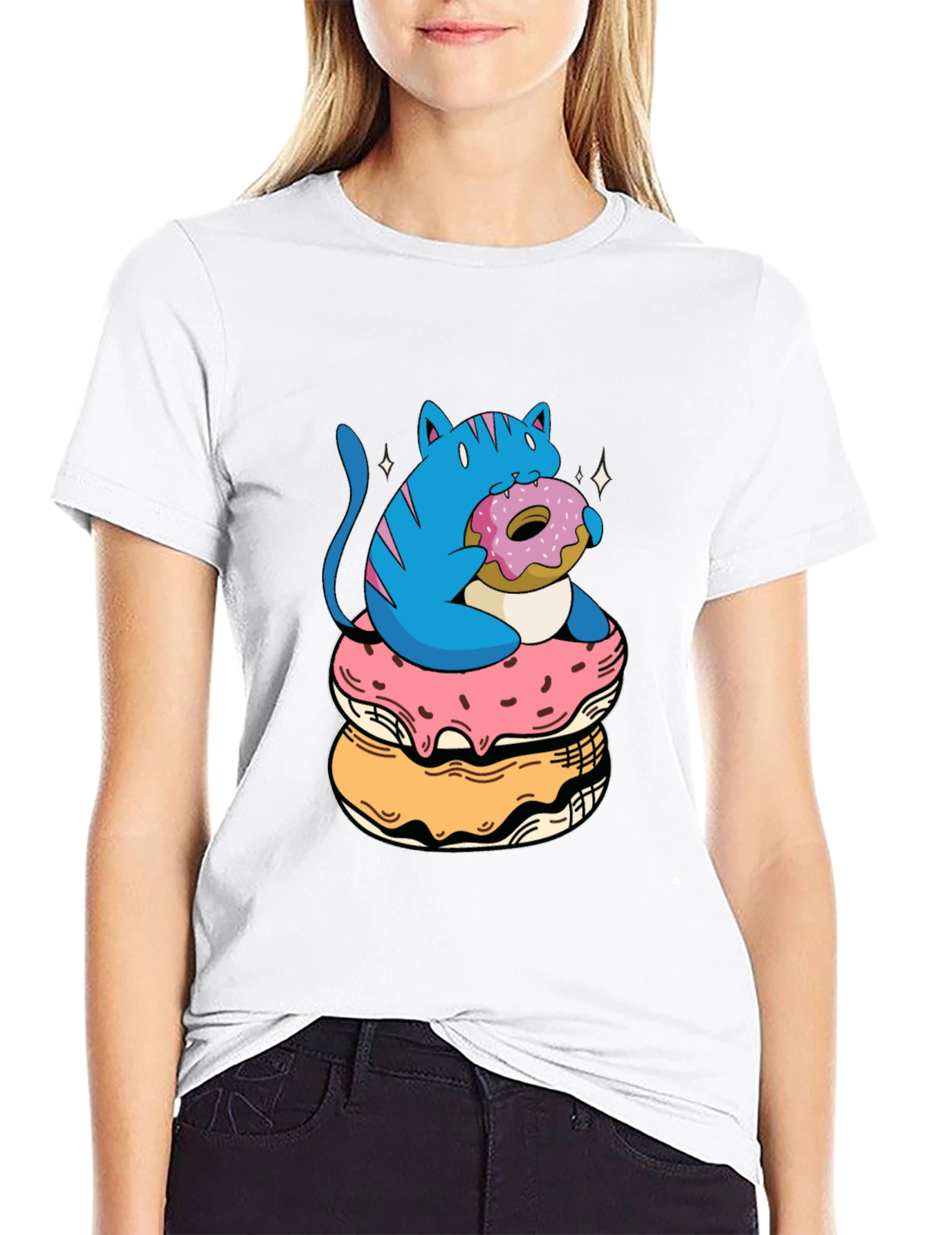 Cat on Donuts Graphic Tee - Unique Style