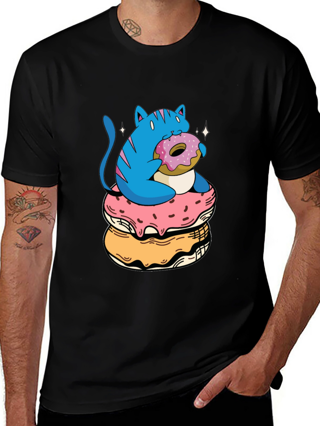 Cat on Donuts Graphic Tee - Unique Style