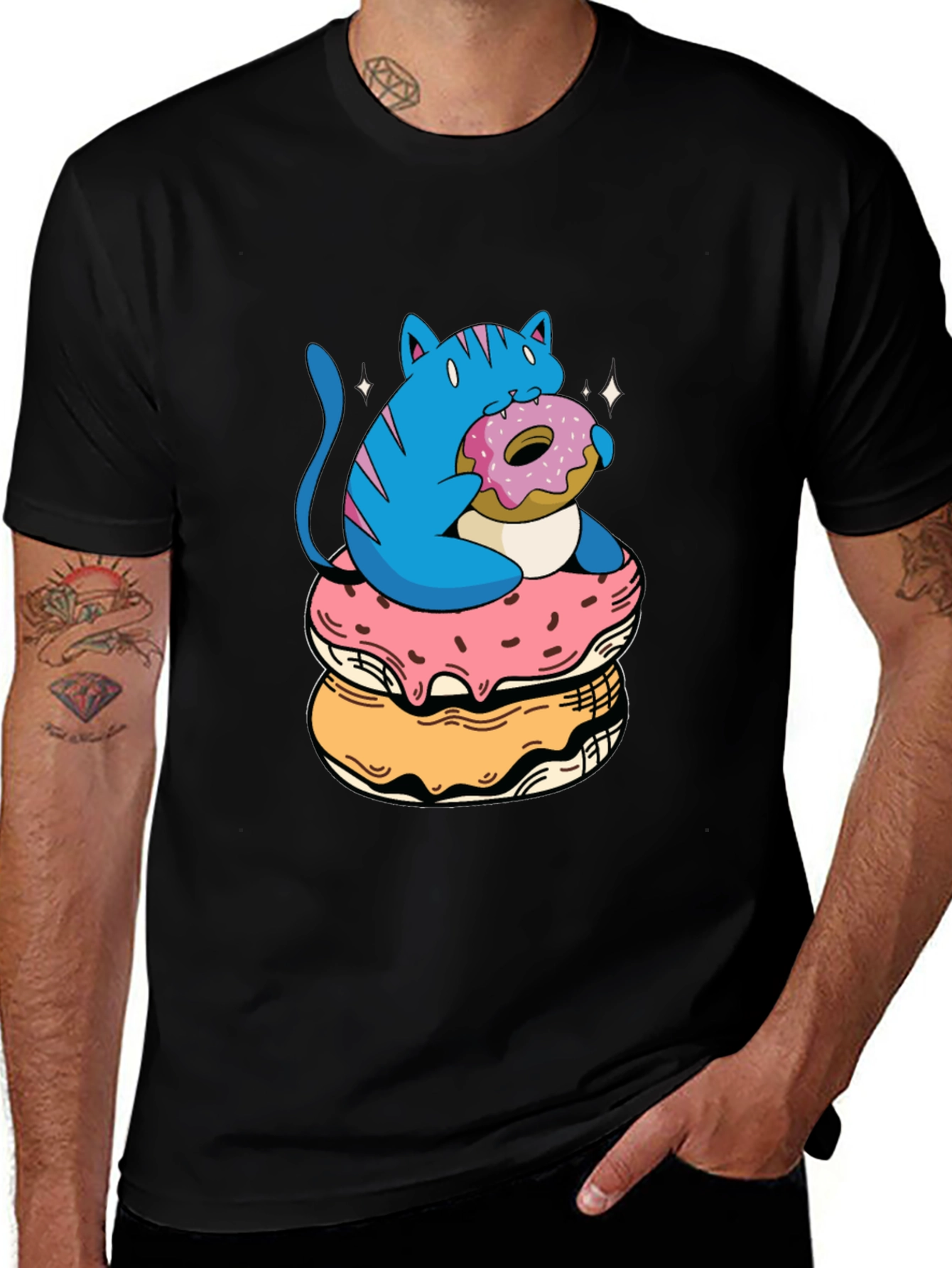 Cat on Donuts Graphic Tee - Unique Style