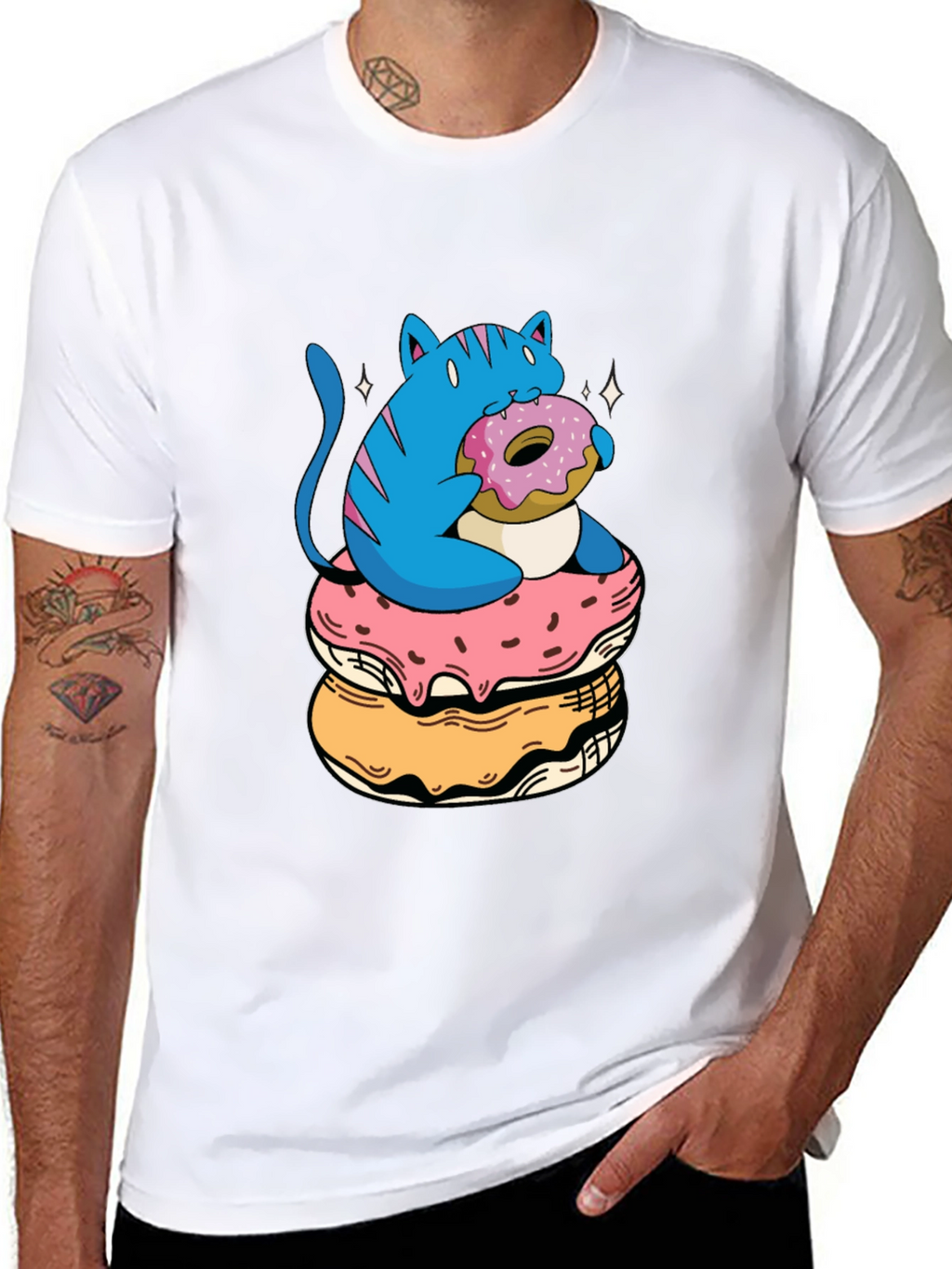 Cat on Donuts Graphic Tee - Unique Style