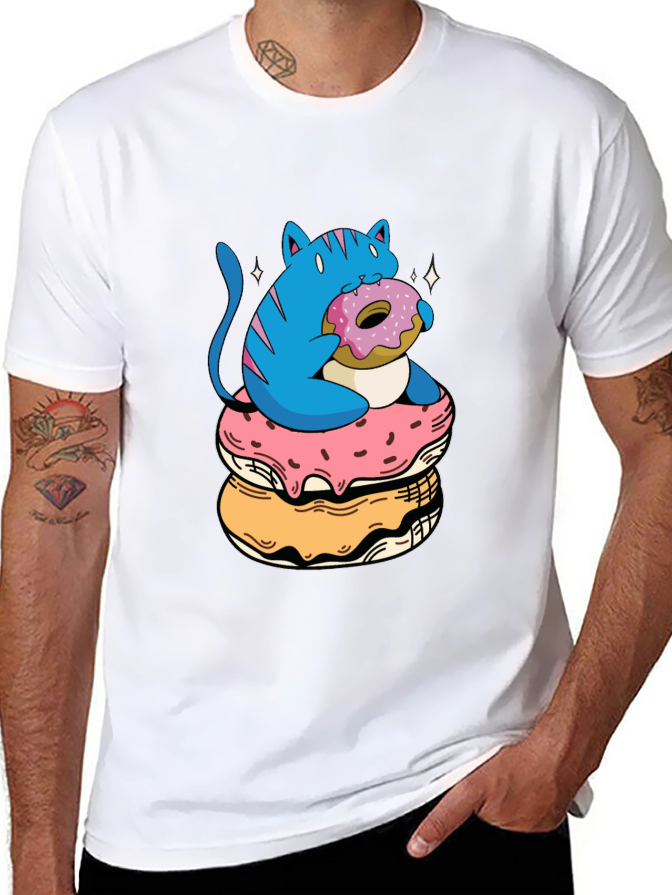 Cat on Donuts Graphic Tee - Unique Style