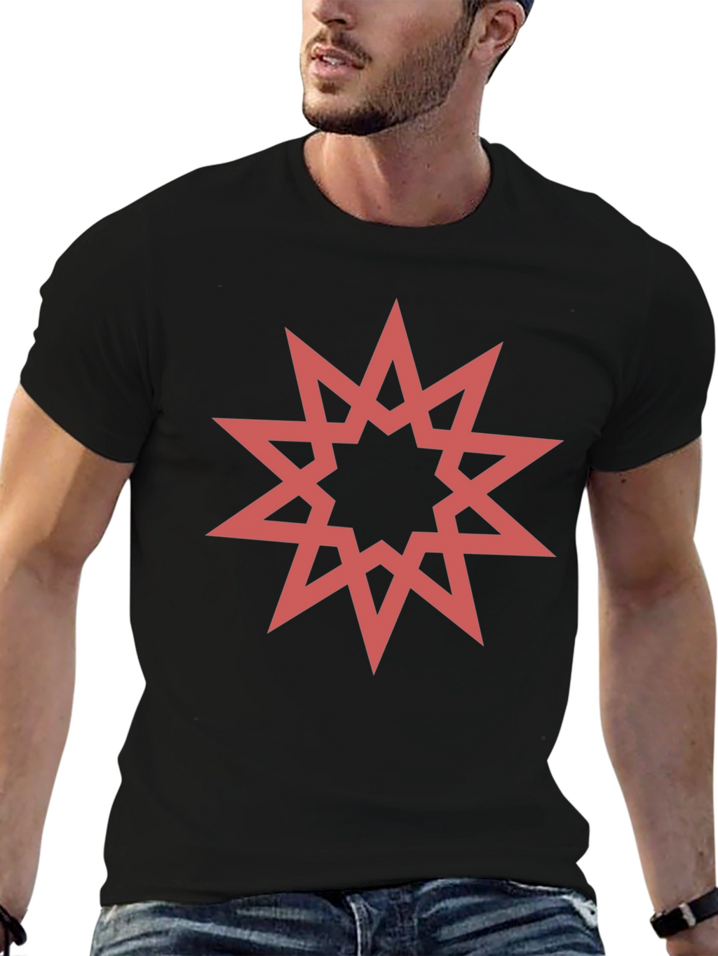 Geometric Star Graphic Black T-Shirt