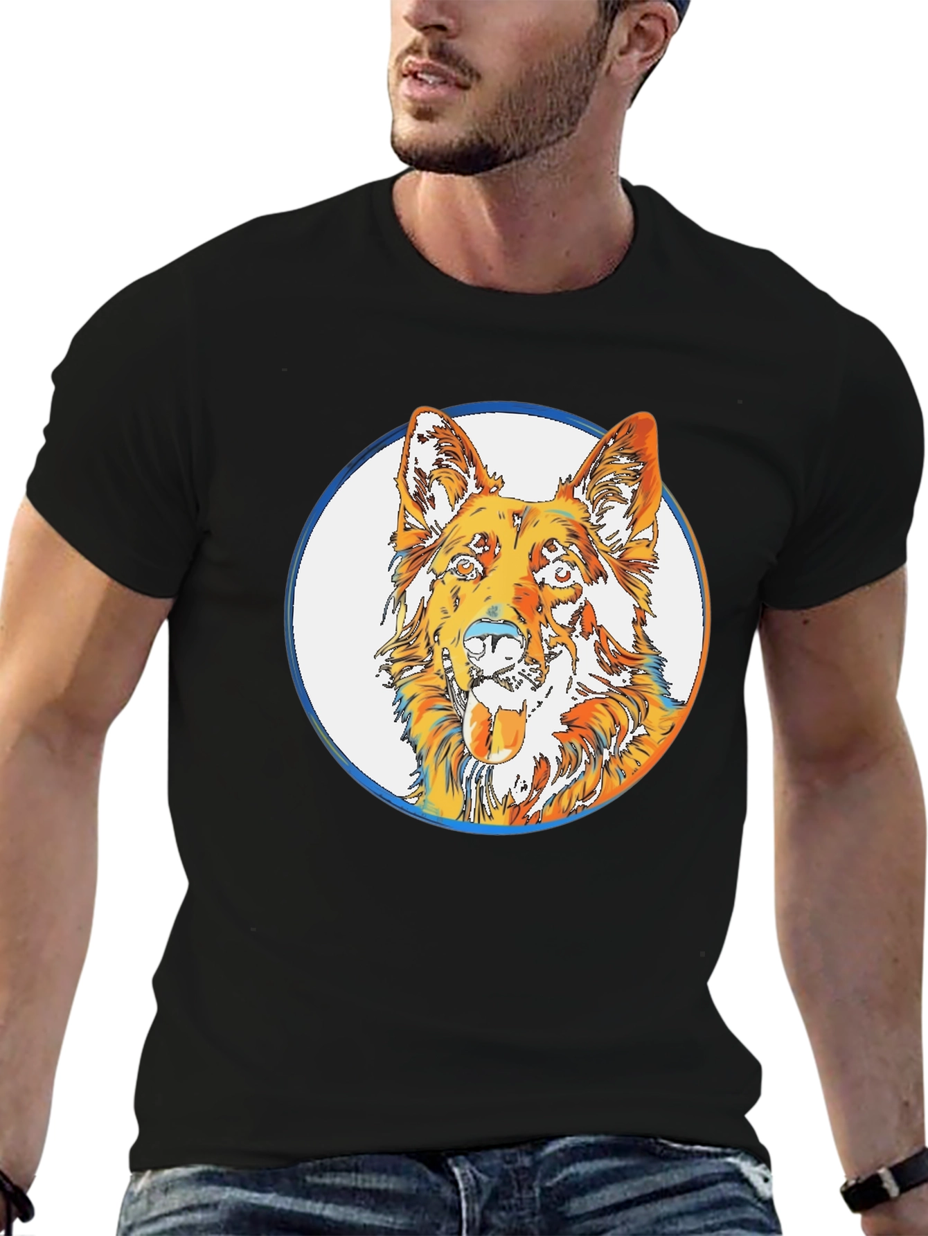 Cool Dog Graphic Tee - Stylish Mens Black T-Shirt