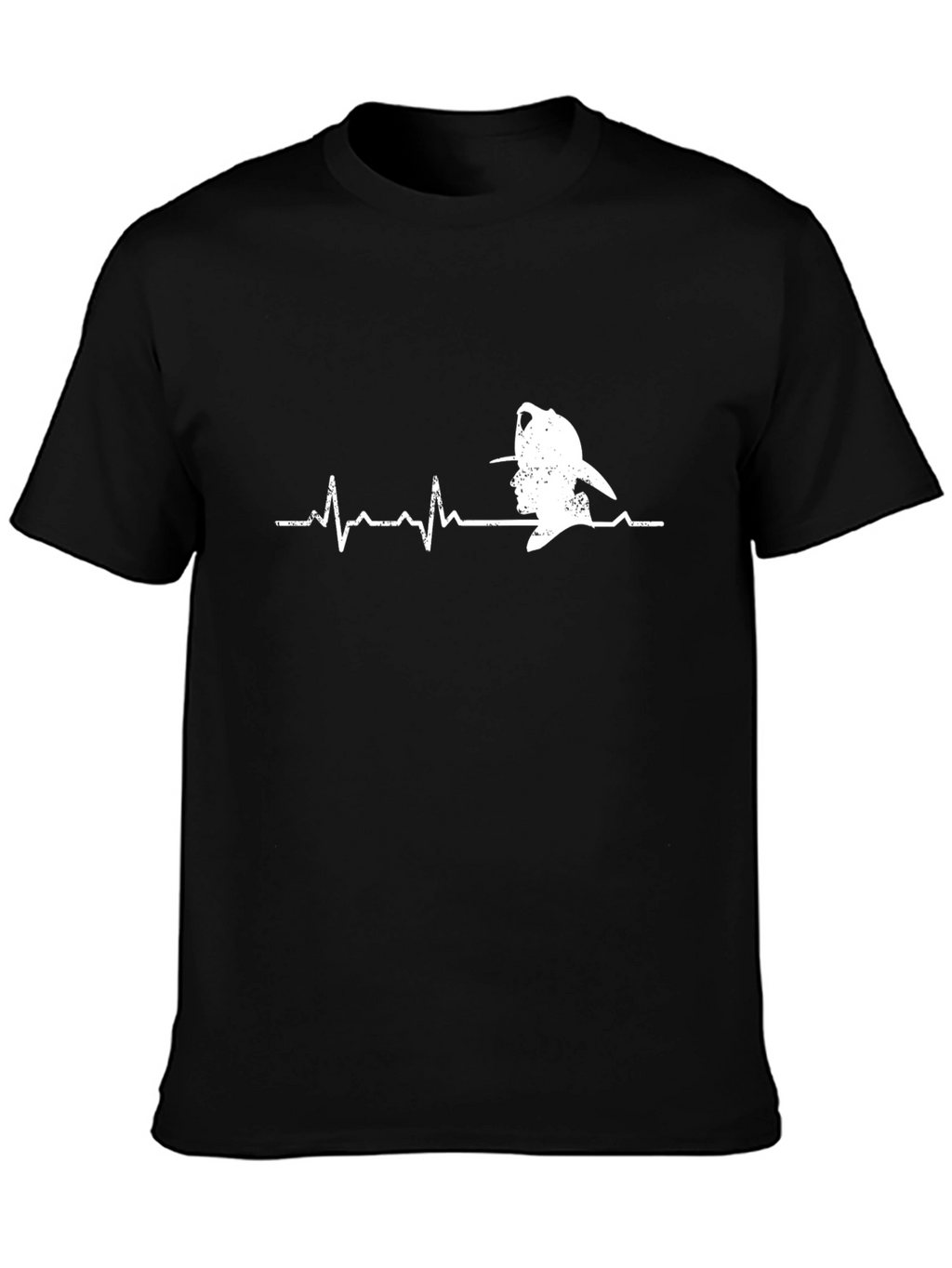 Firefighter Heartbeat Graphic Tee - Black Cotton Casual T-Shirt