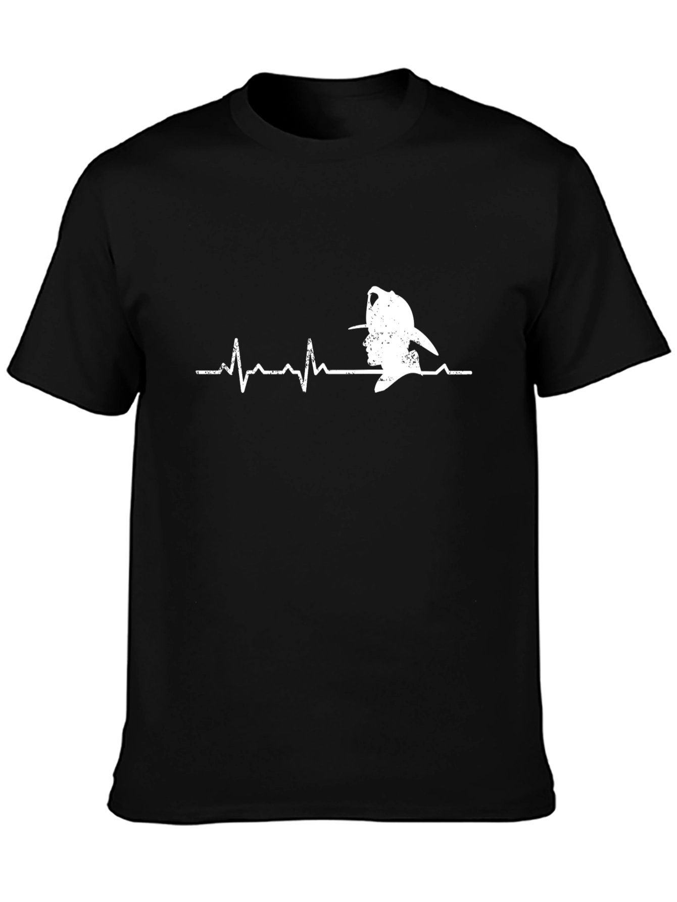 Firefighter Heartbeat Graphic Tee - Black Cotton Casual T-Shirt