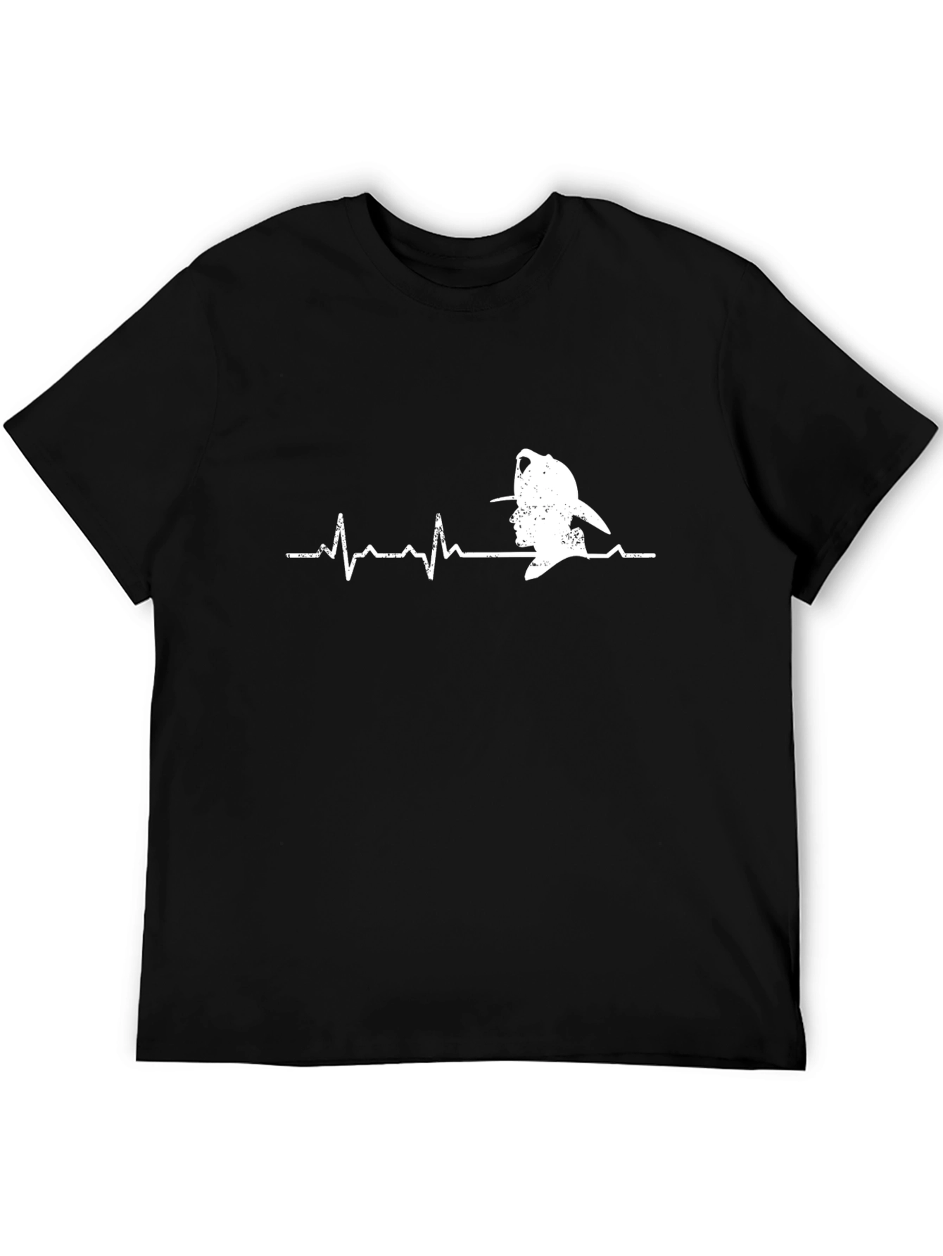 Firefighter Heartbeat Graphic Tee - Black Cotton Casual T-Shirt