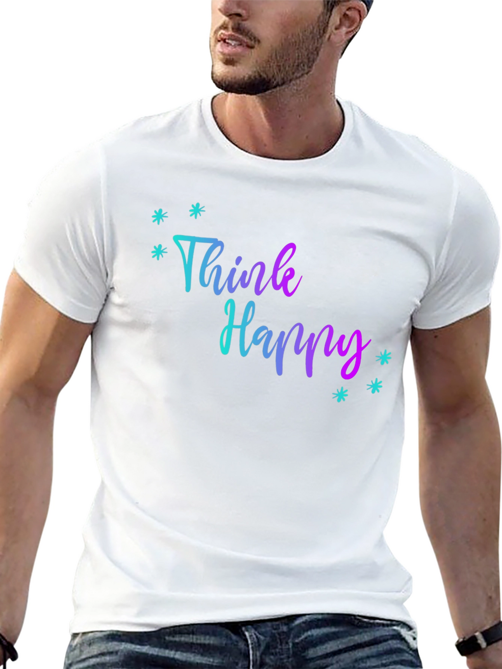 Think Happy Graphic Print Black Tee