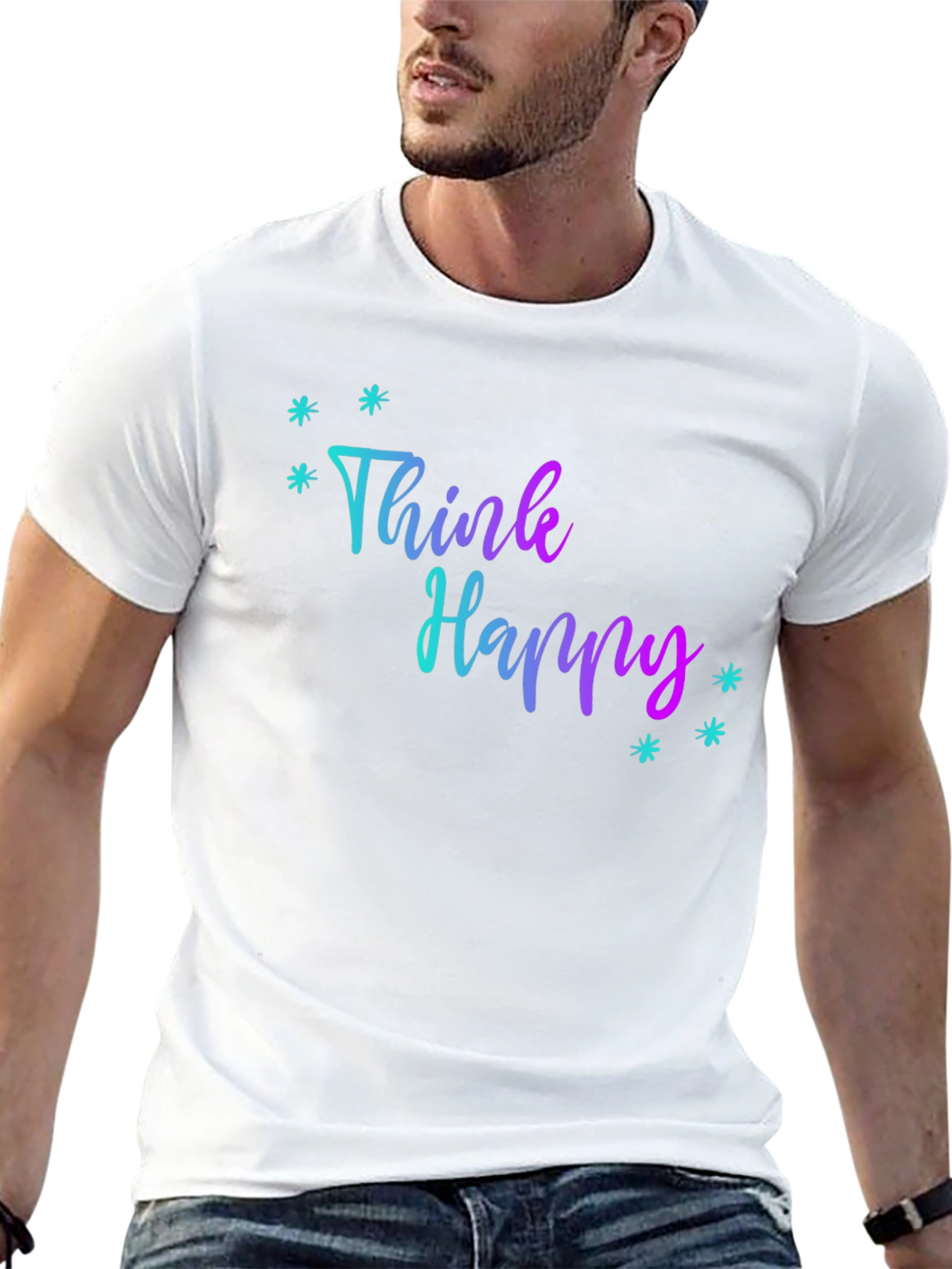 Think Happy Graphic Print Black Tee