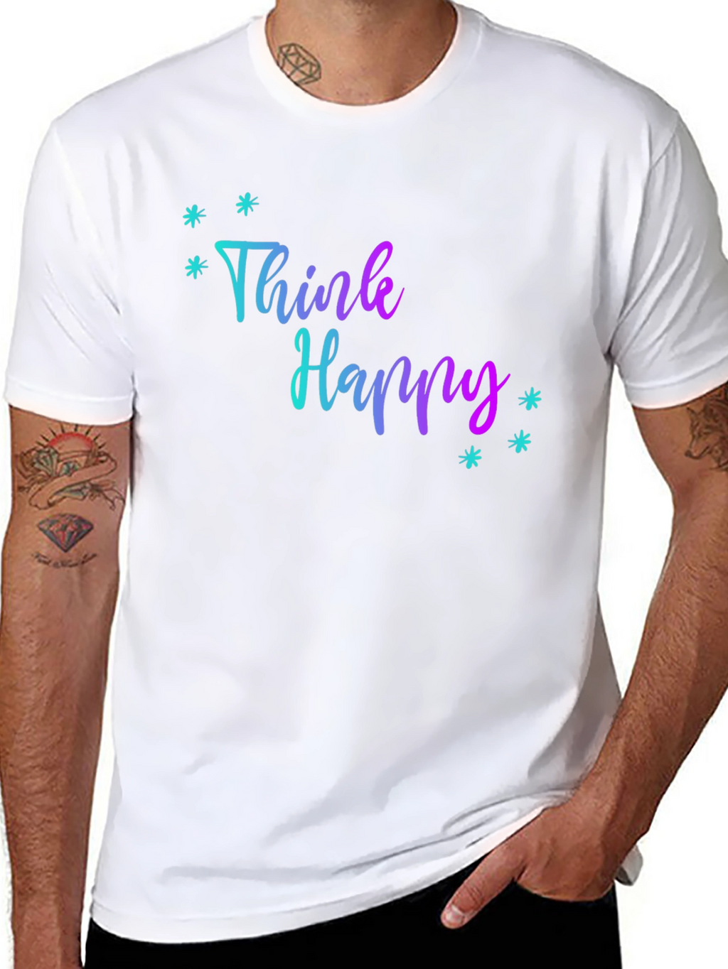 Think Happy Graphic Print Black Tee