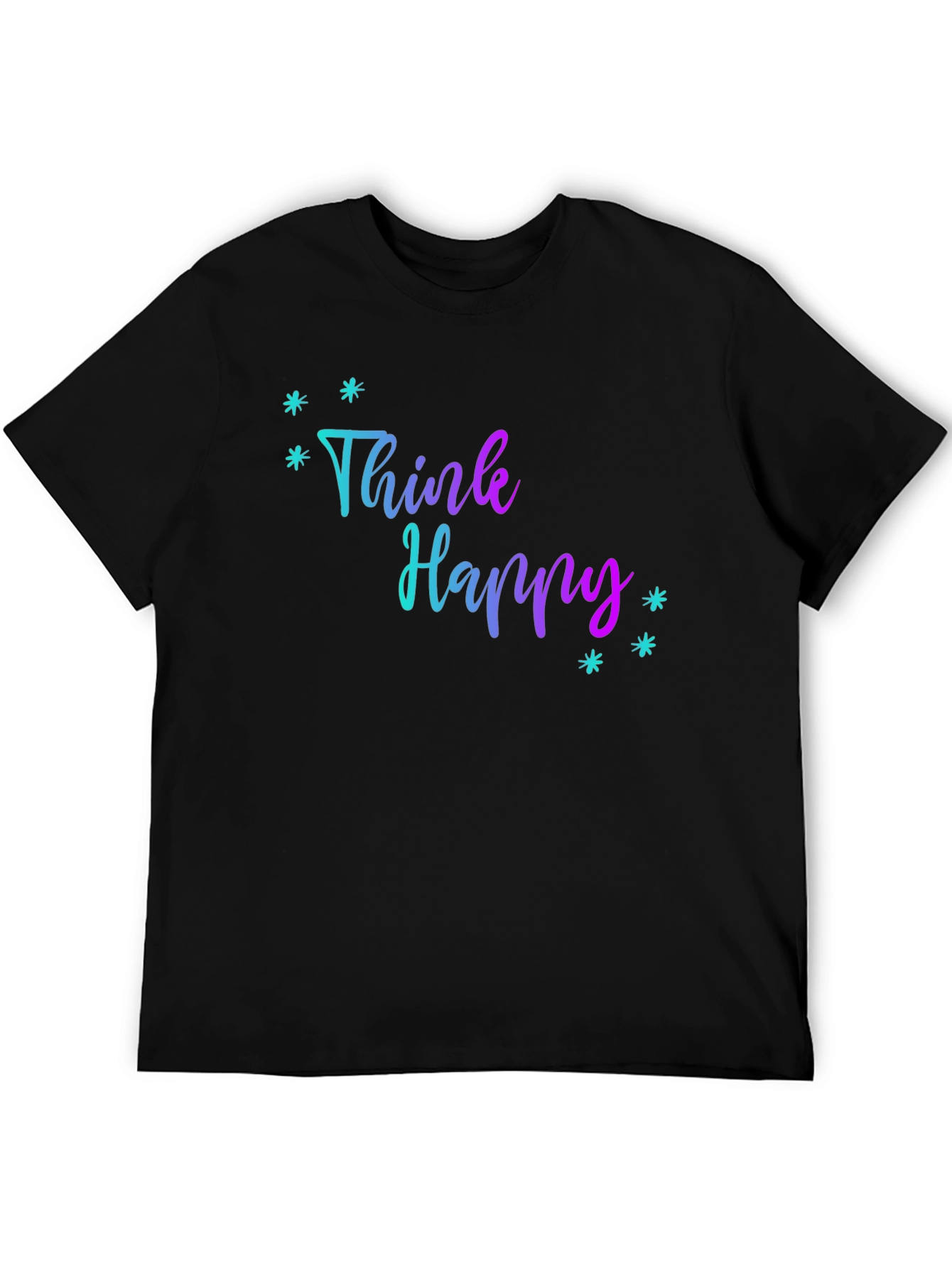 Think Happy Graphic Print Black Tee