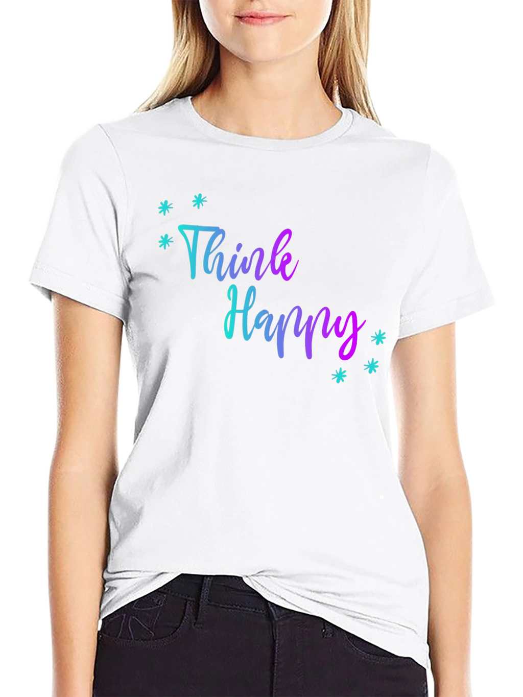 Think Happy Graphic Print Black Tee
