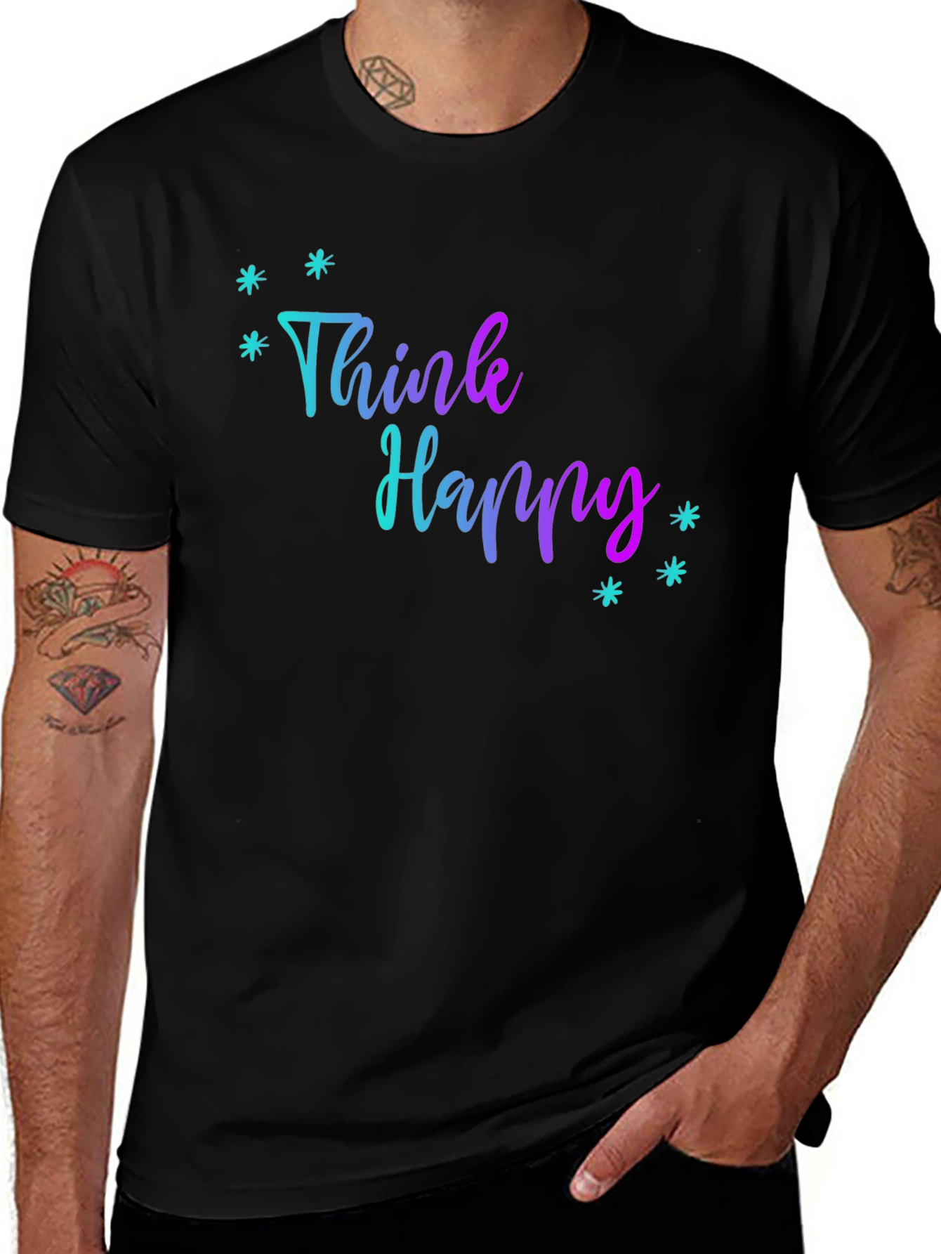 Think Happy Graphic Print Black Tee