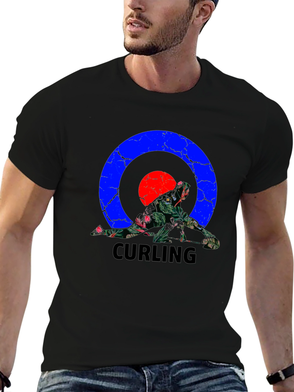 Curling Floral Black T-Shirt