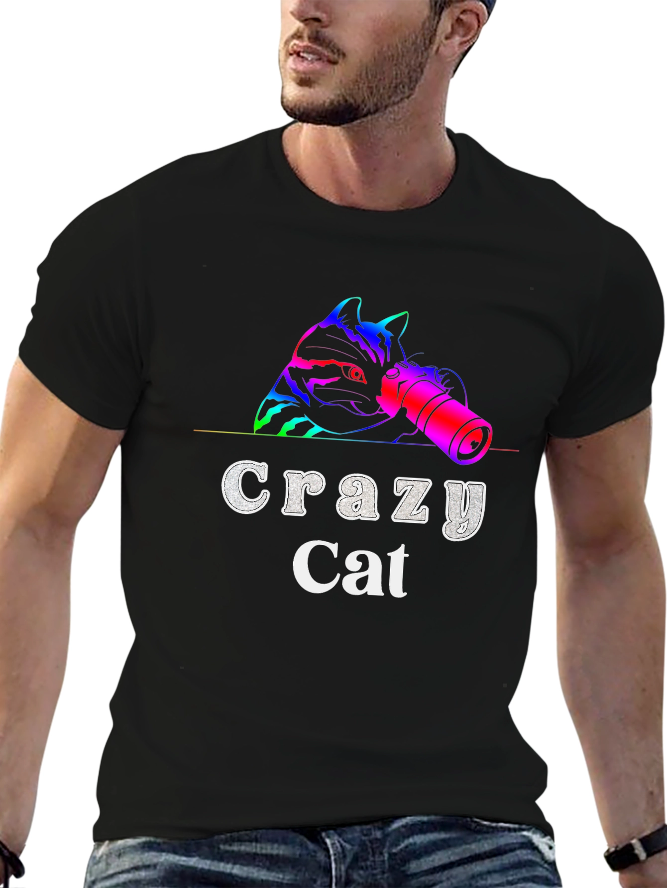 Crazy Cat Graphic Tee - Unique Design