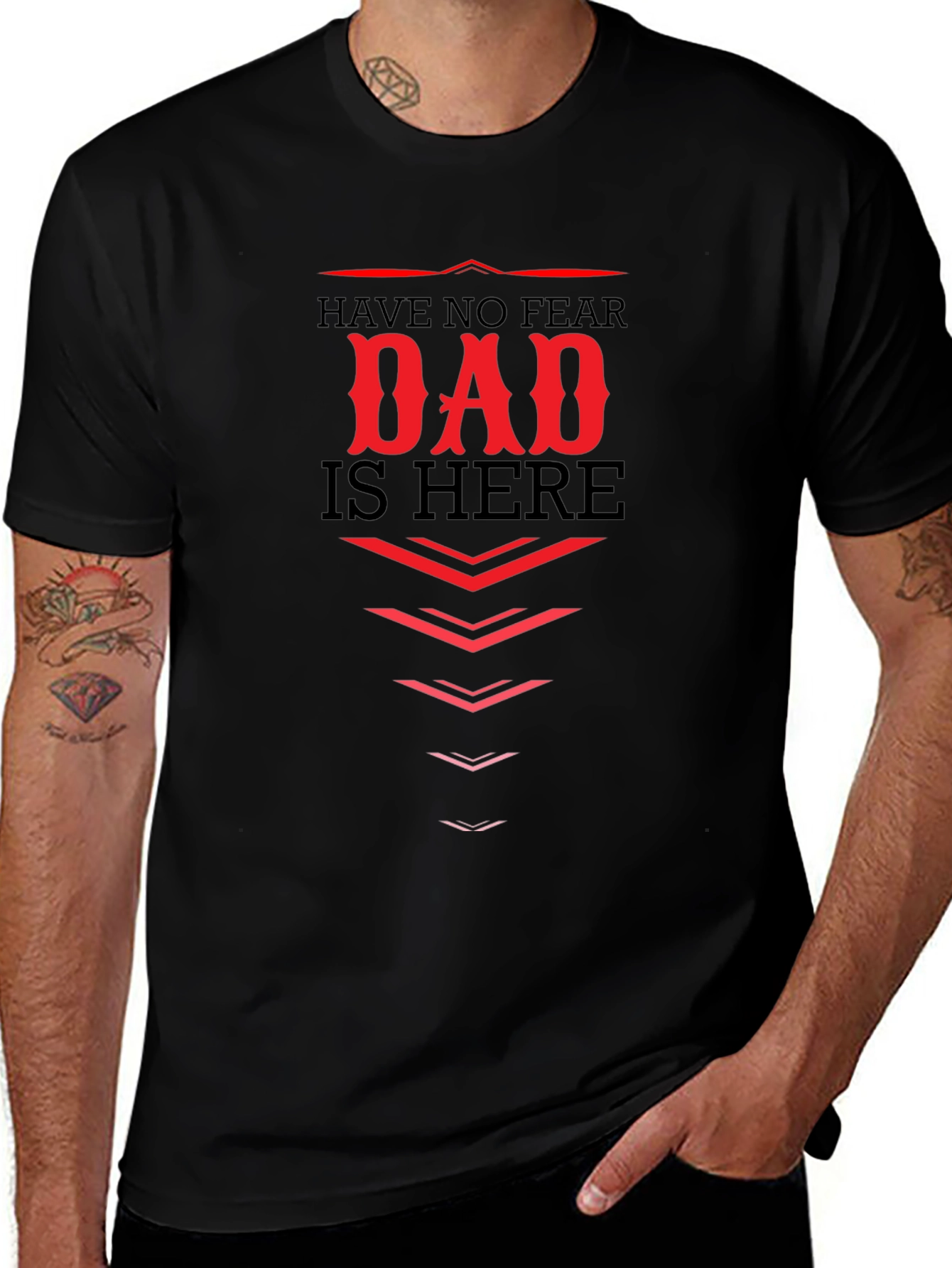 Dad Is Here Black Graphic T-Shirt