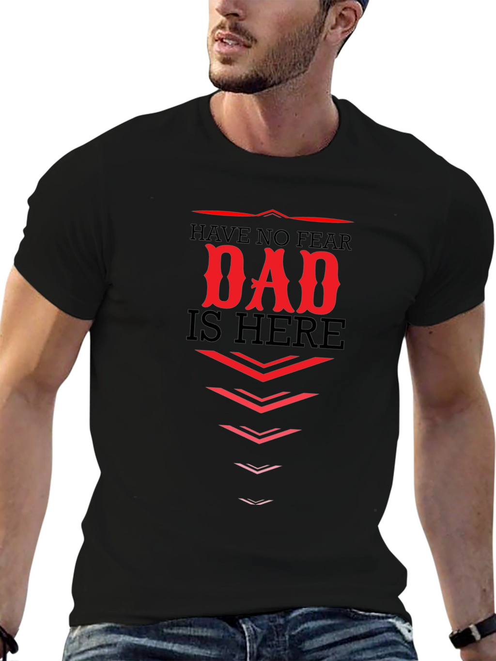Dad Is Here Black Graphic T-Shirt