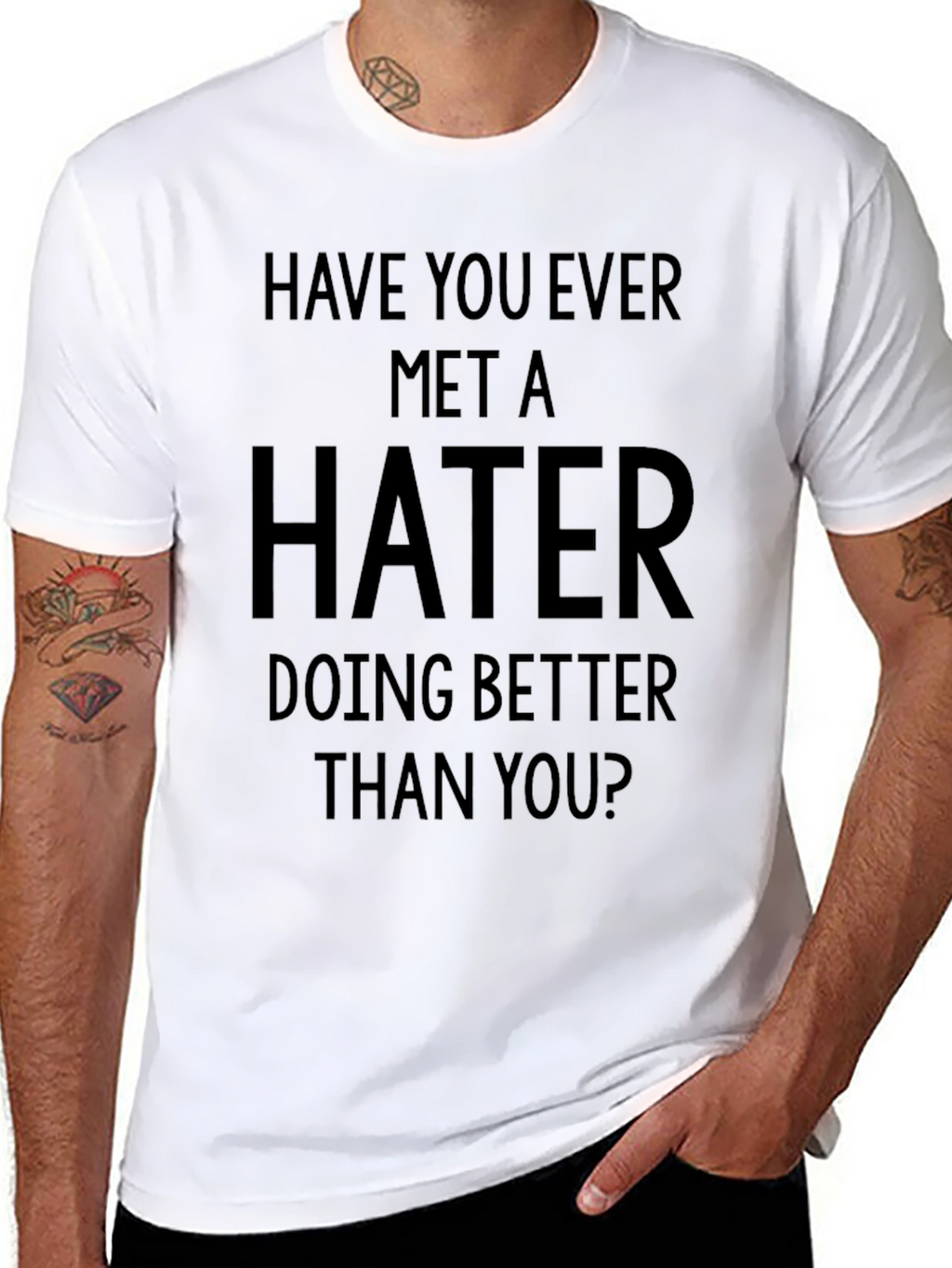 Hater Slogan Tee - Black Graphic Print Crewneck T-Shirt