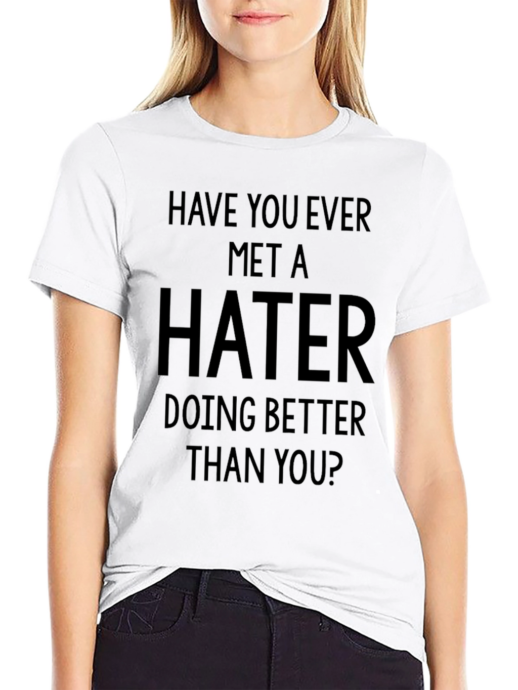 Hater Slogan Tee - Black Graphic Print Crewneck T-Shirt