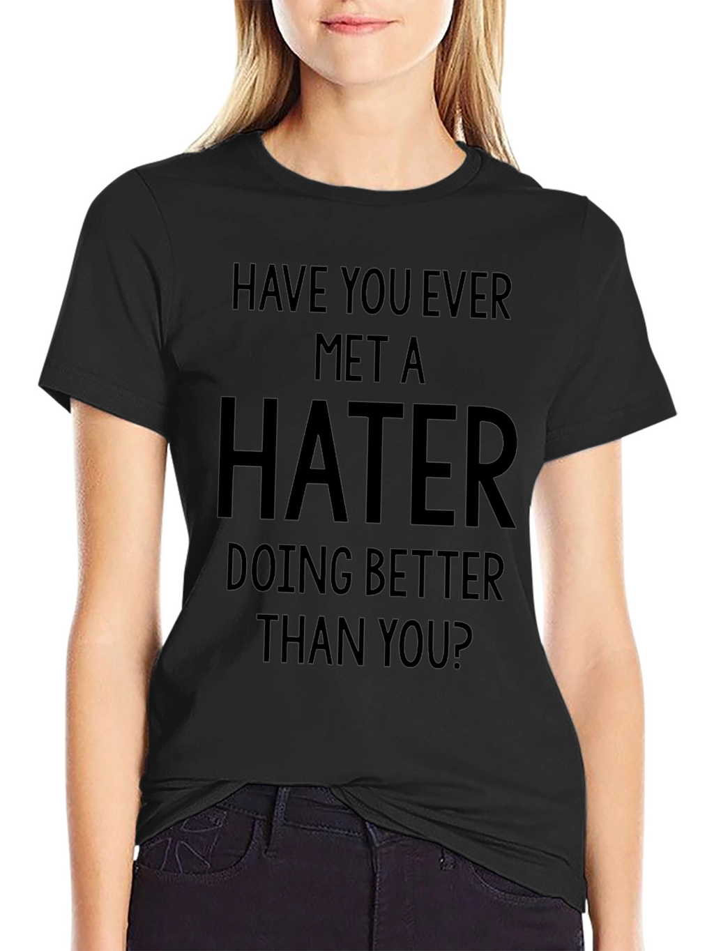 Hater Slogan Tee - Black Graphic Print Crewneck T-Shirt